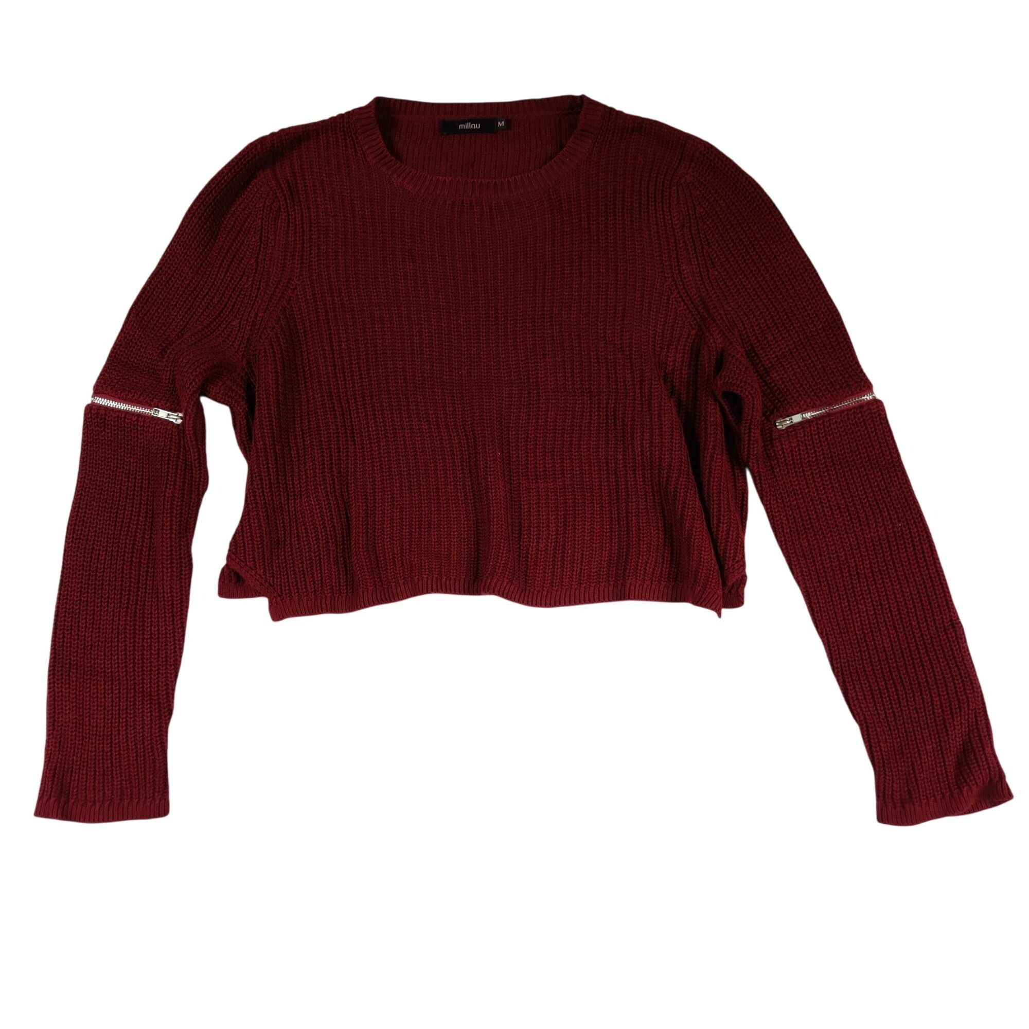Other Millau Womens Crop Sweater M Burgundy Pullover Chunky Knit L Size M / US 6-8 / IT 42-44 - 8 Thumbnail