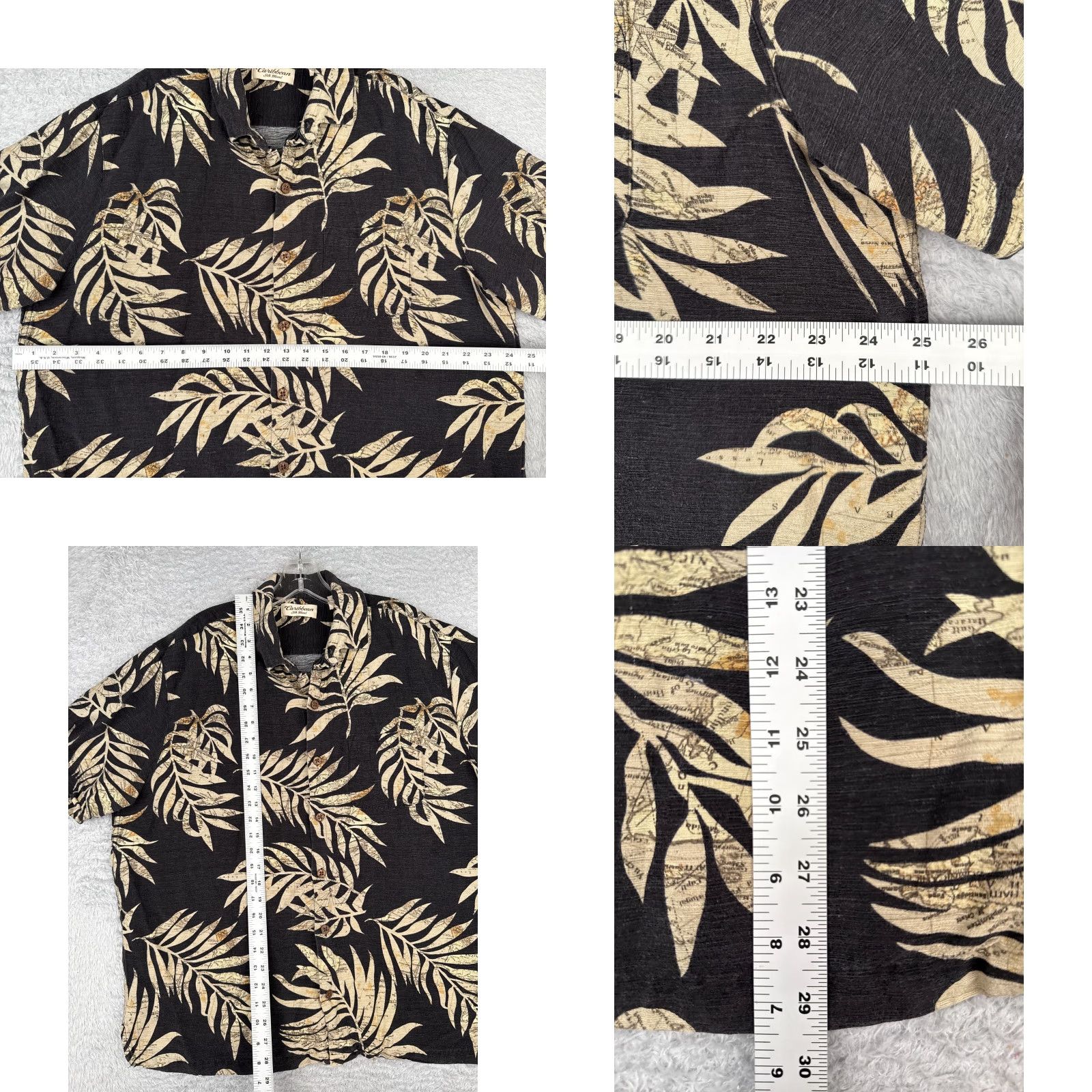 Vintage Caribbean Shirt Men XL Black Leaf Pattern Silk Cotton Blend Hawaiian Shirt Size US XL / EU 56 / 4 - 8 Thumbnail