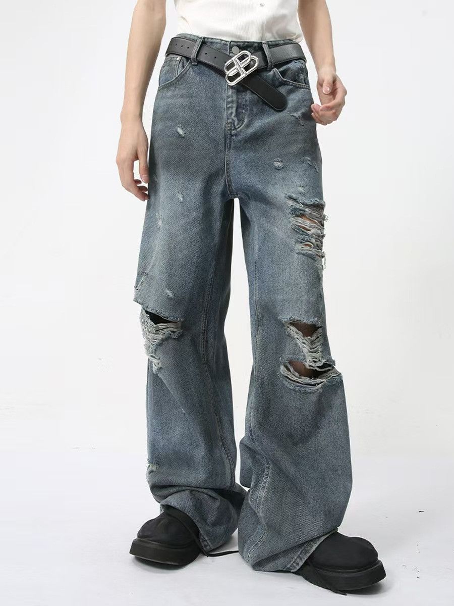 Japanese Brand × Vintage Washed and worn hip-hop ripped baggy jeans Size US 30 / EU 46 - 1 Thumbnail