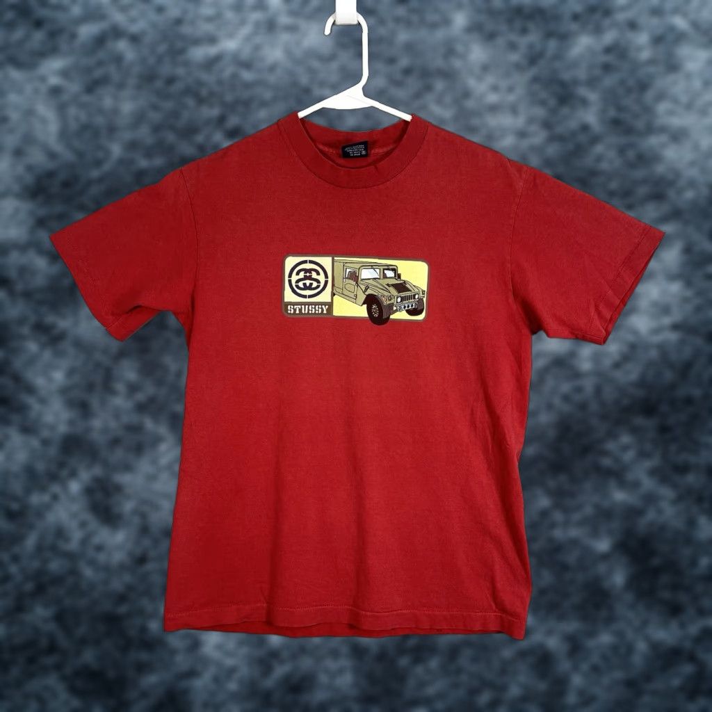 VINTAGE Stussy Military Humvee T Shirt Adult M Red Mens 90s Graphic Tee Shirt Mens