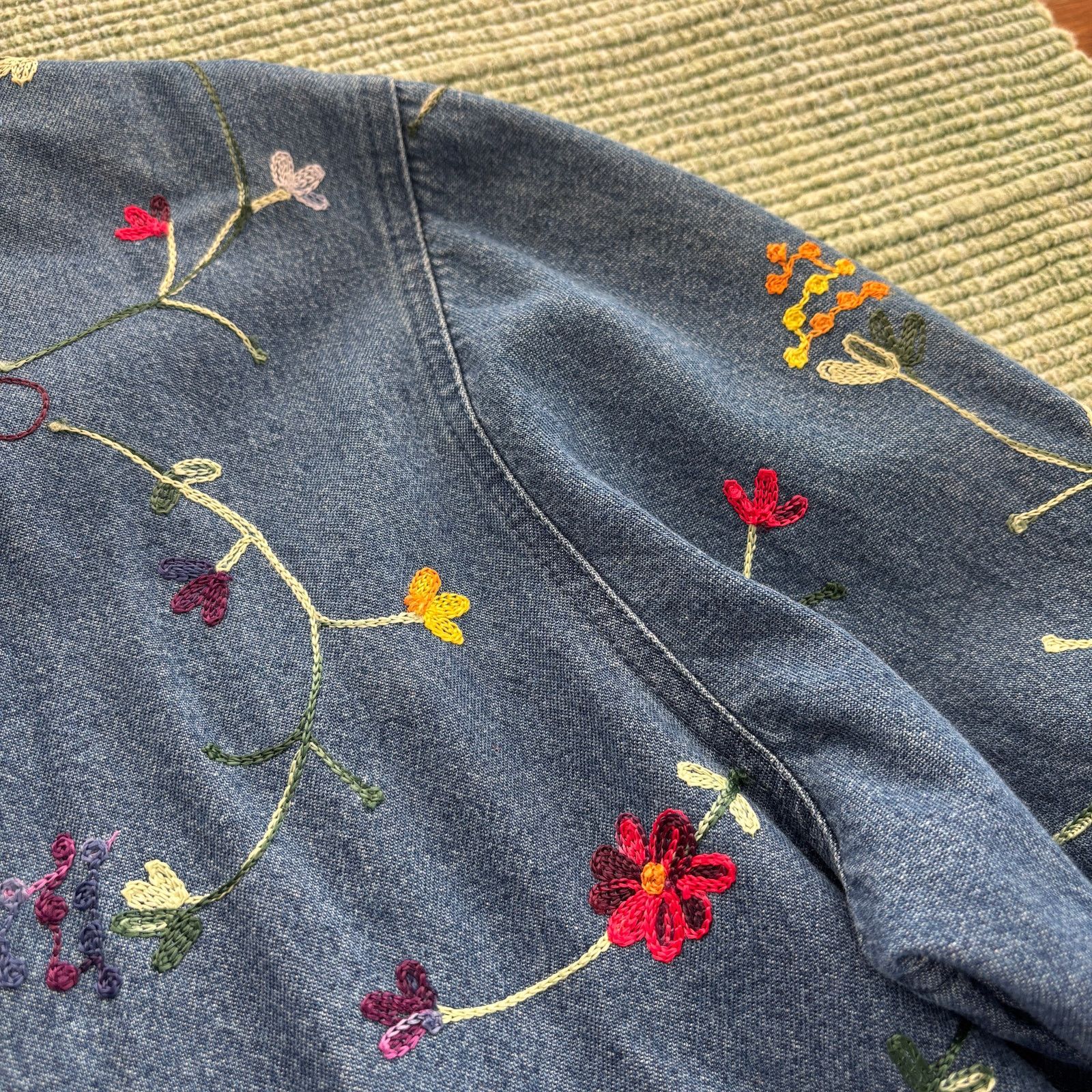 Vintage VTG 90s StudioWorks Chainstitched Floral Denim Womens Jacket Size L / US 10 / IT 46 - 10 Thumbnail