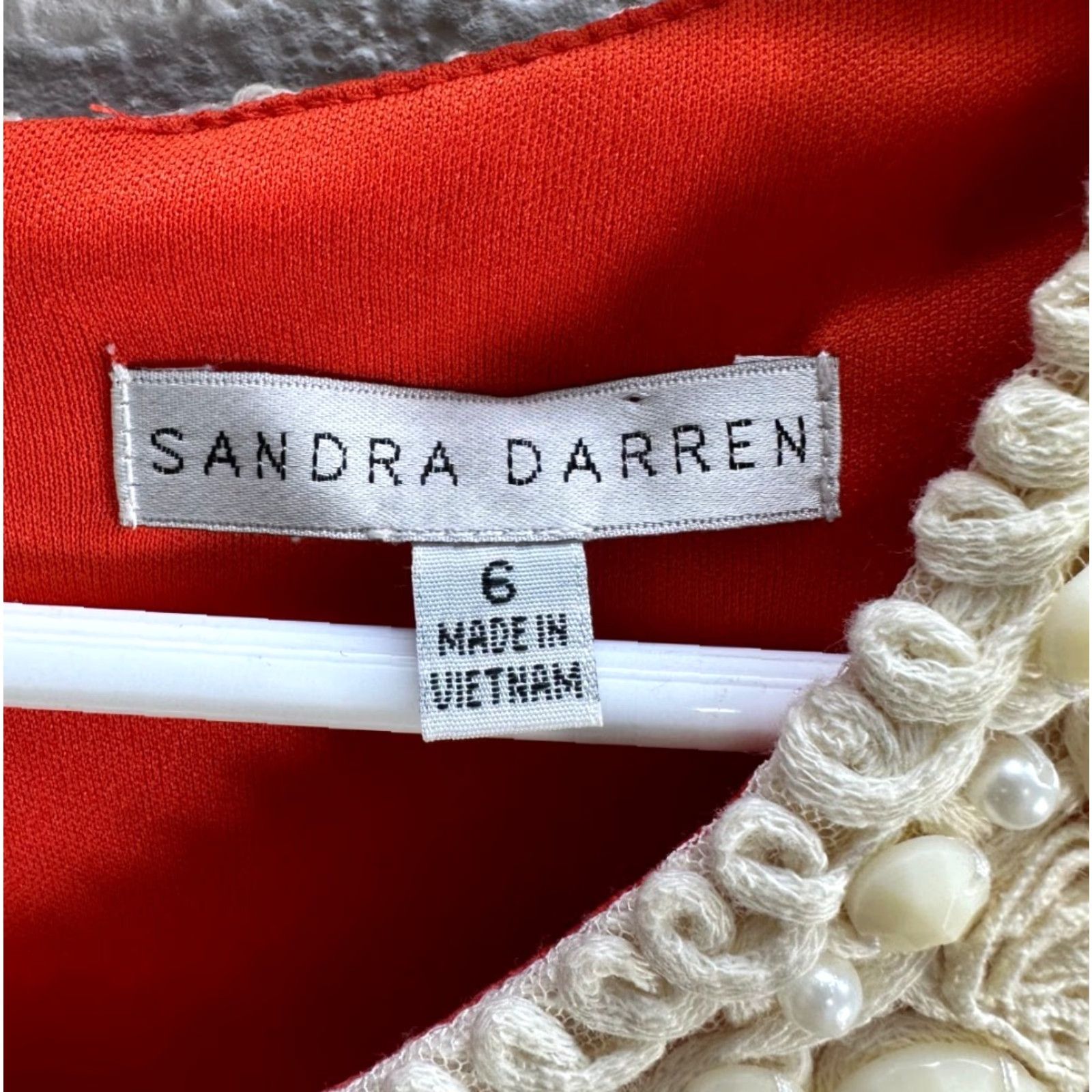 Vintage Sandra Darren White Orange Lace Mini Dress Embroidered Stoned Pearls Sz 6 NWT Size M / US 6-8 / IT 42-44 - 3 Thumbnail