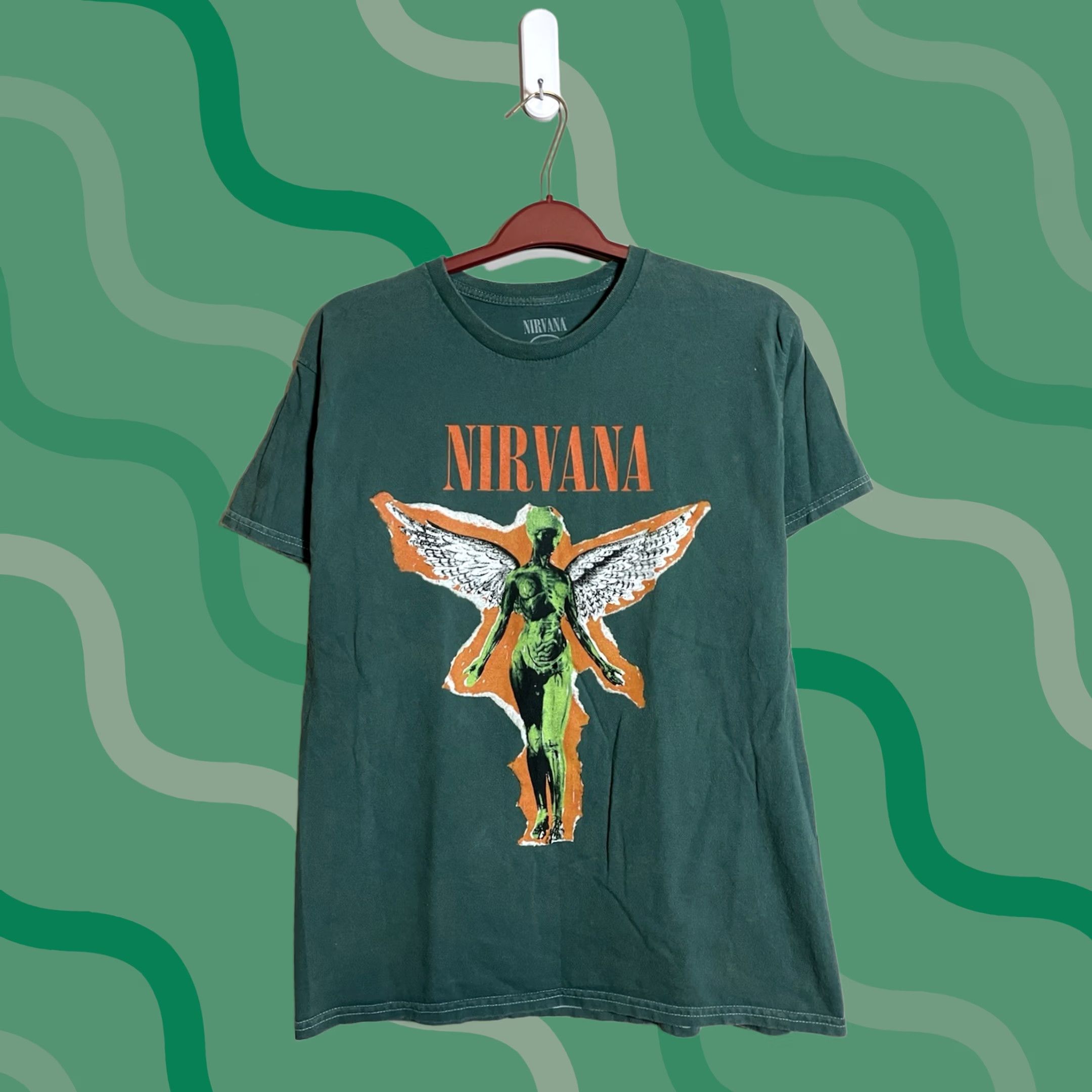Vintage VINTAGE Nirvana T-Shirt Band Green Mens L Angel Cobain In Utero Grunge Shirt Size US L / EU 52-54 / 3 - 1 Thumbnail