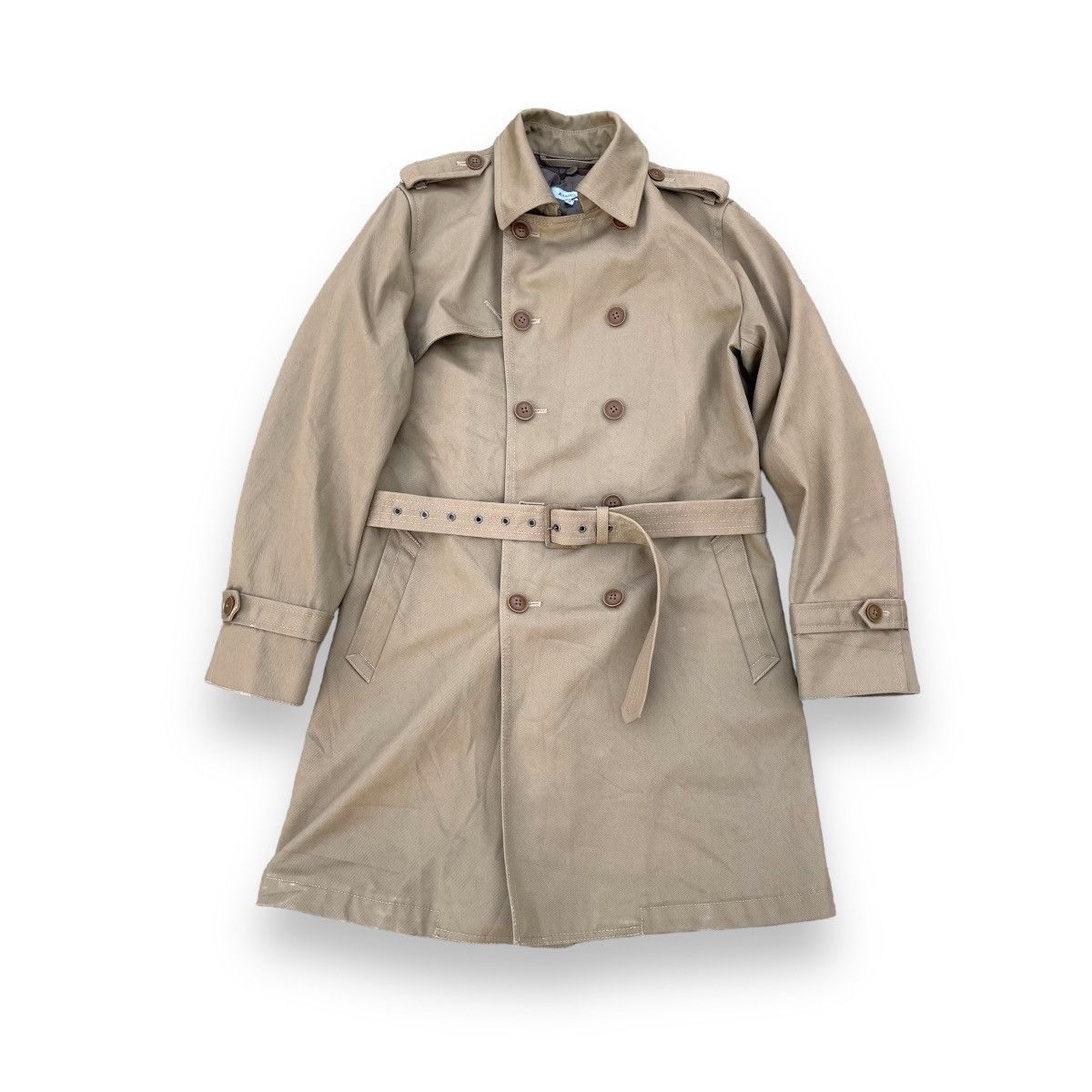image of Abahouse Belted Button Up Trench Coat in Cream, Men's (Size Medium)