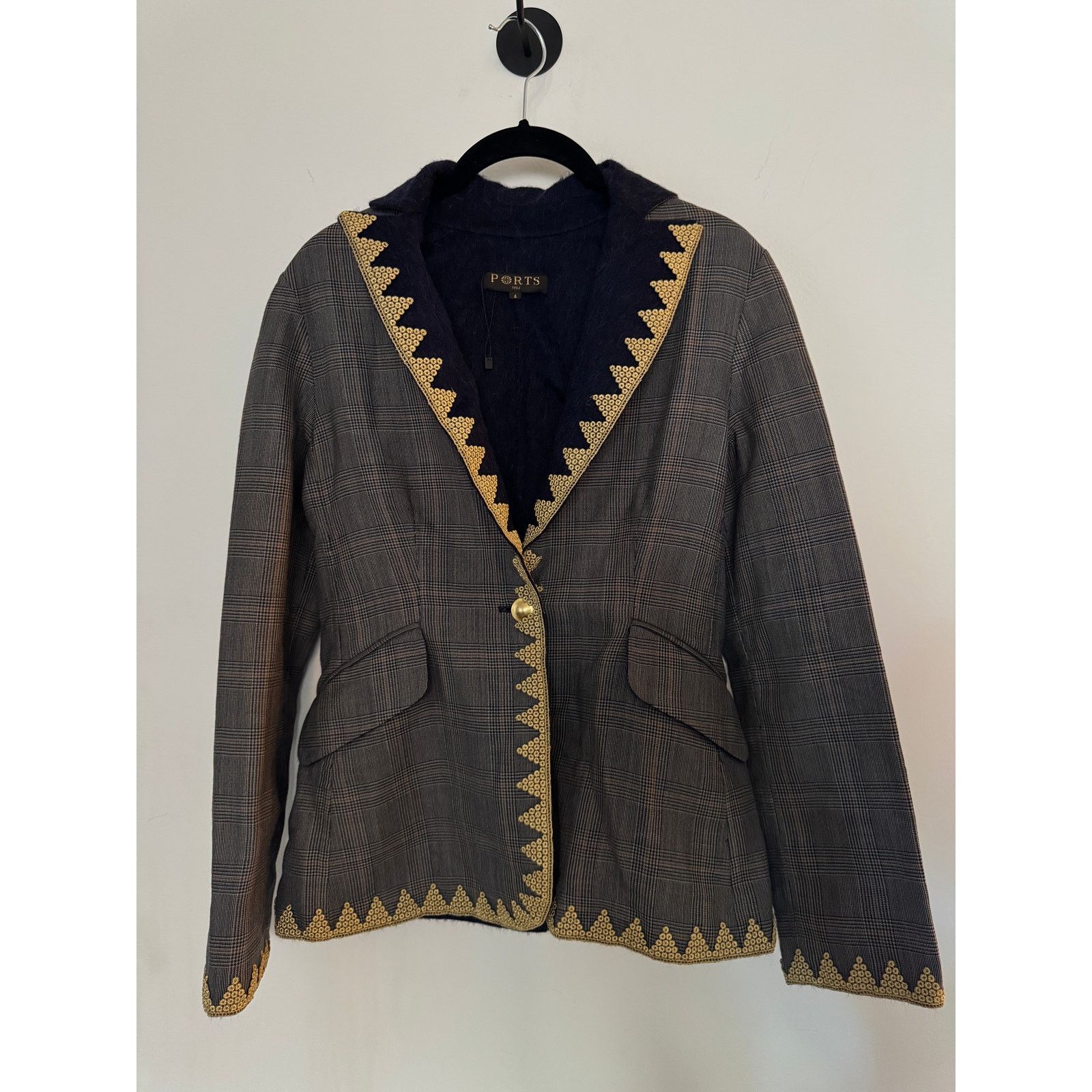 Ports 1961 Ports 1961 Gold-Embroidered Glen Plaid Blazer Size S / US 4 / IT 40 - 1 Thumbnail