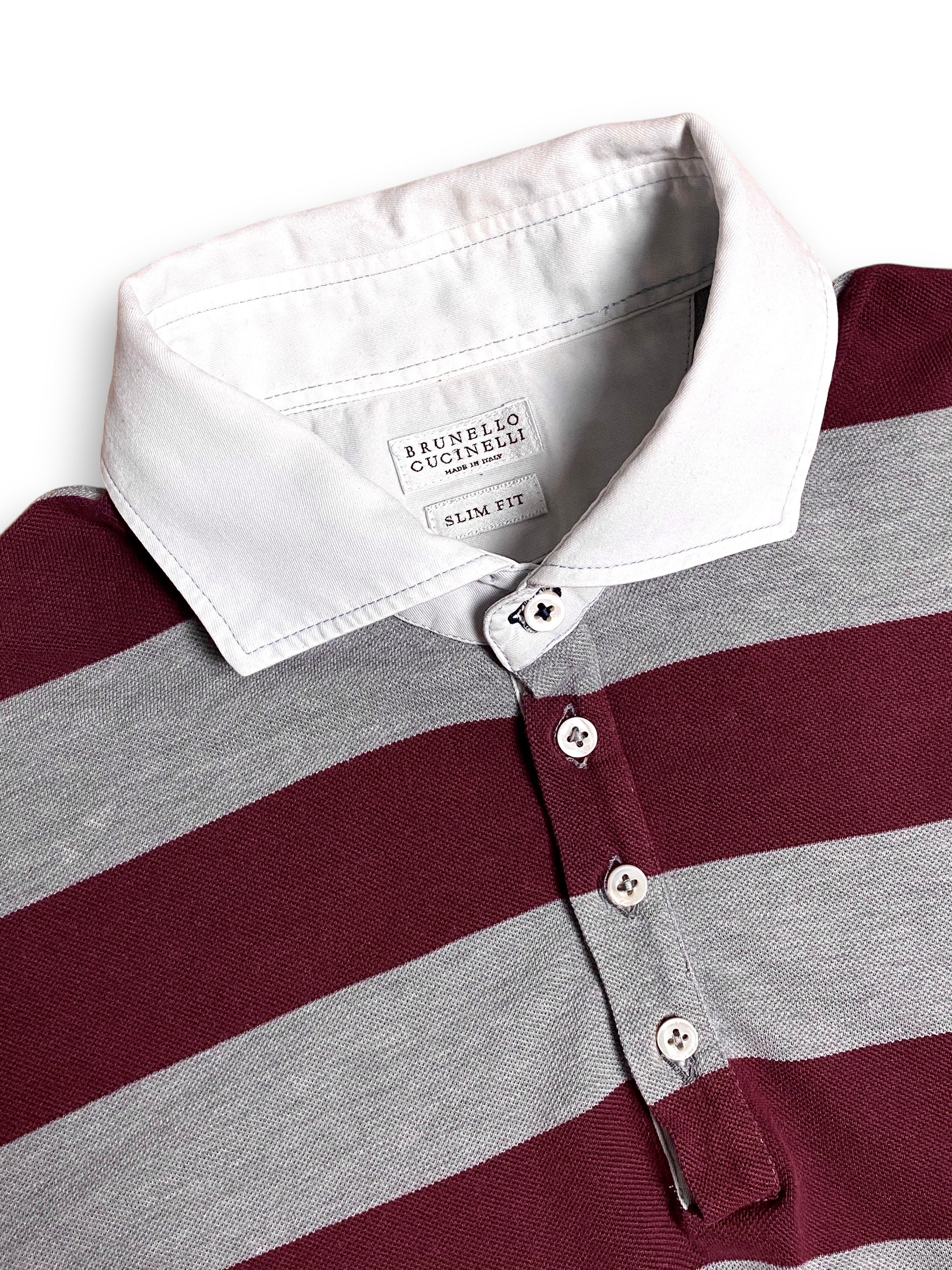 Brunello Cucinelli Brunello Cucinelli Striped Slim Denim Logo Polo Size US L / EU 52-54 / 3 - 7 Thumbnail