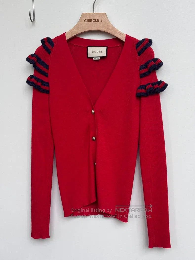 Gucci Gucci Red wood-ear knitted cardigan sweater Size M / US 6-8 / IT 42-44 - 1 Thumbnail
