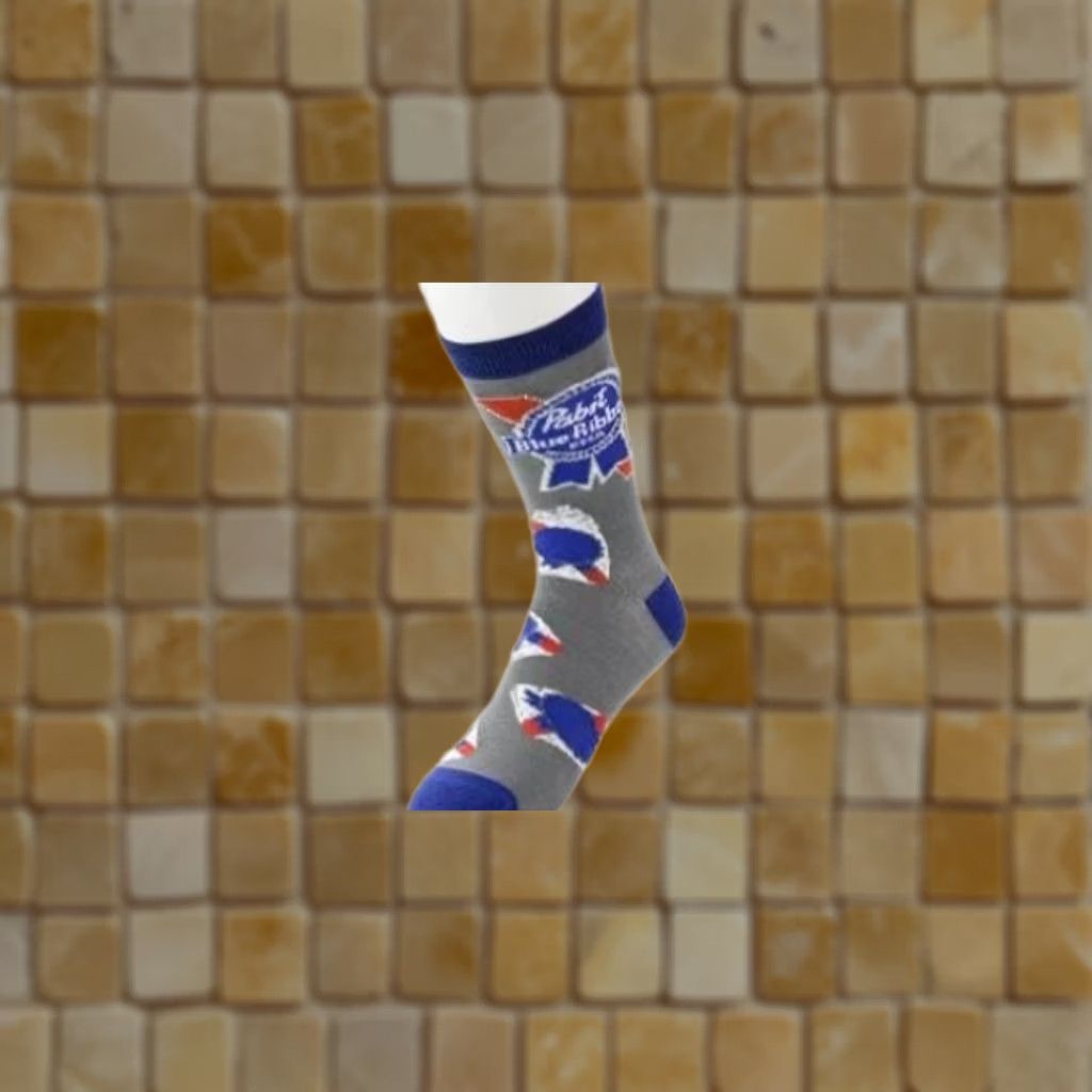 Vintage Bioworld Pabst Blue Ribbon Beer Graphic Socks Crew Socks Mens 8-12 Blue Mid Calf Novelty All Seasons Size ONE SIZE - 1 Preview