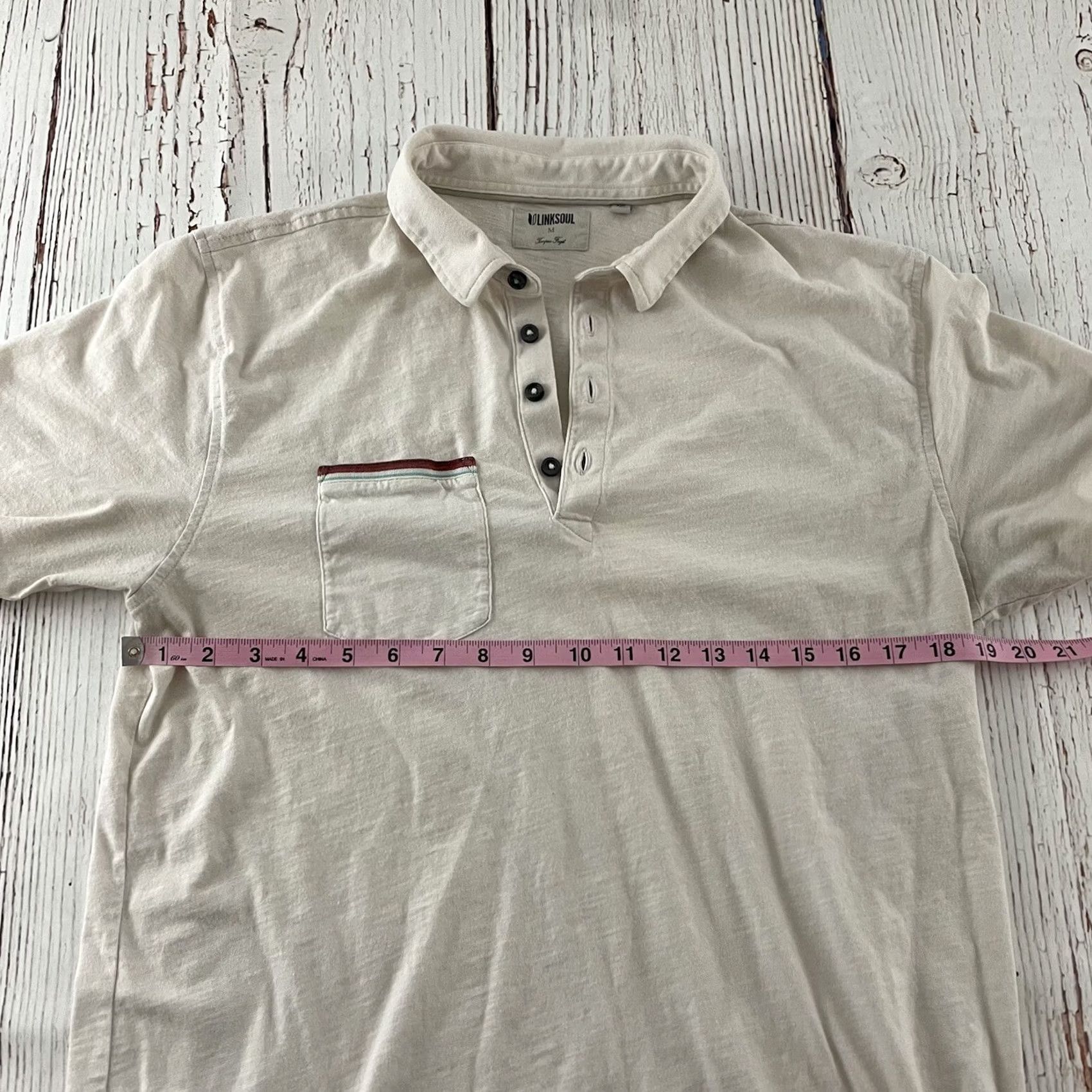 Vintage Linksoul Short Sleeve Button-Up Polo Shirt Mens M Beige Pocket Shirt Size US M / EU 48-50 / 2 - 4 Thumbnail