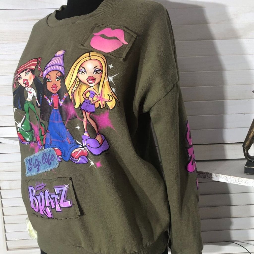 Vintage Y2K Bratz cotton oversized sweatshirt green patchwork XS Size XS / US 0-2 / IT 36-38 - 9 Thumbnail