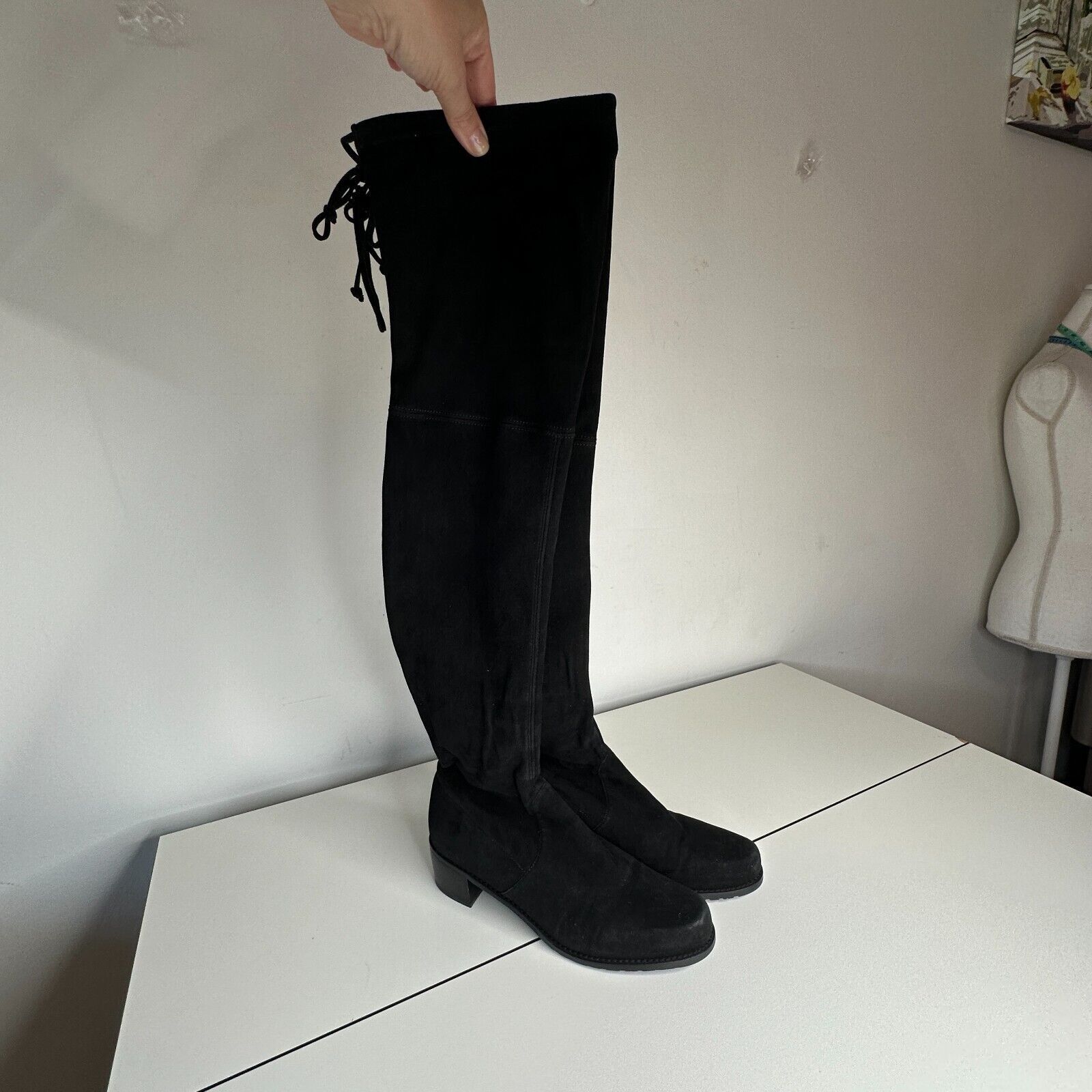 Stuart Weitzman Stuart Weitzman Black Suede Lowland Flat Heel Laceup Boots 7 Size US 7 / IT 37 - 3 Thumbnail