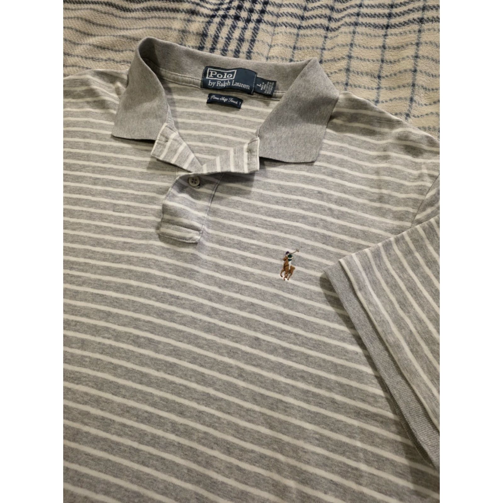 Polo Ralph Lauren VINTAGE Polo Ralph Lauren Polo Shirt Striped Gray White Men's Large Short Sleeve Casual Size US L / EU 52-54 / 3 - 2 Thumbnail