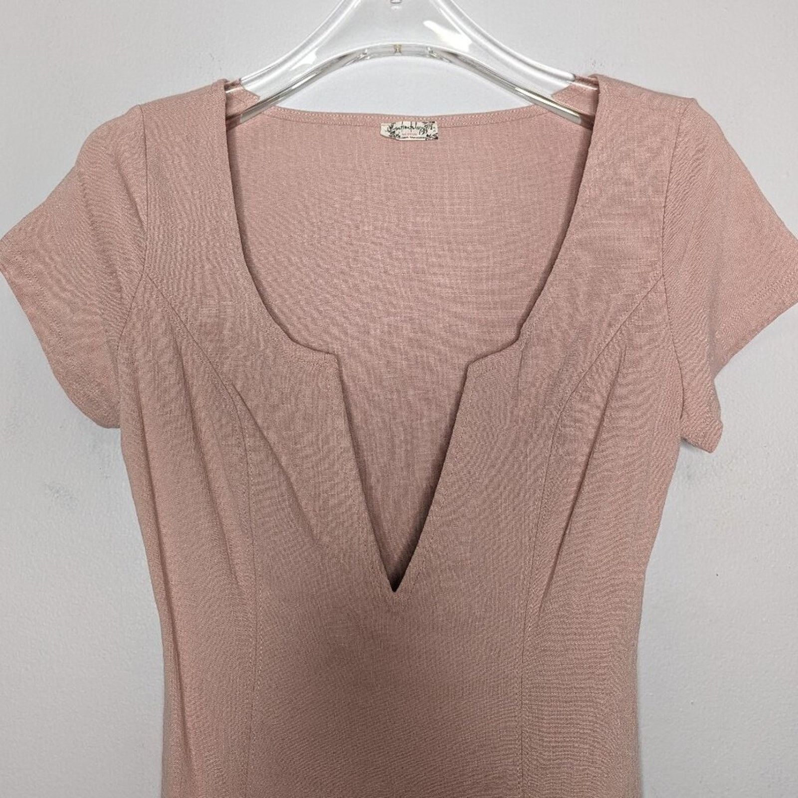Free People Free People Blush Pink Cap Sleeve Deep Conversation Bodysuit Size S / US 4 / IT 40 - 4 Thumbnail