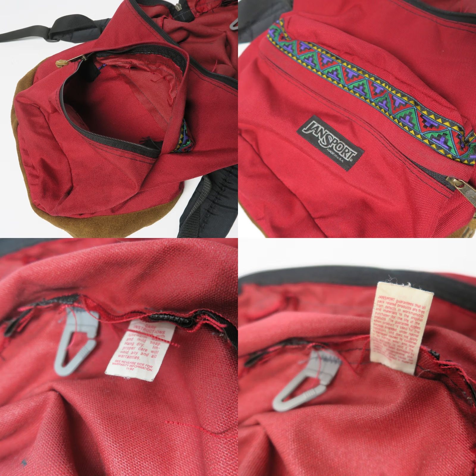 jansport backpack 1990s Vintage 90's Teal Made in USA  CobbleStore Vintage Vintage Jansport Backpack Red Leather