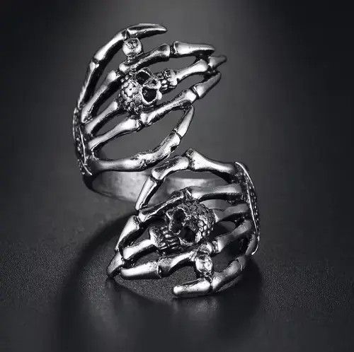 Jewelry × Ring Of Fire Hands Ring Skeleton Bones Goth Punk Death Jewelry Chrome Size ONE SIZE - 3 Thumbnail