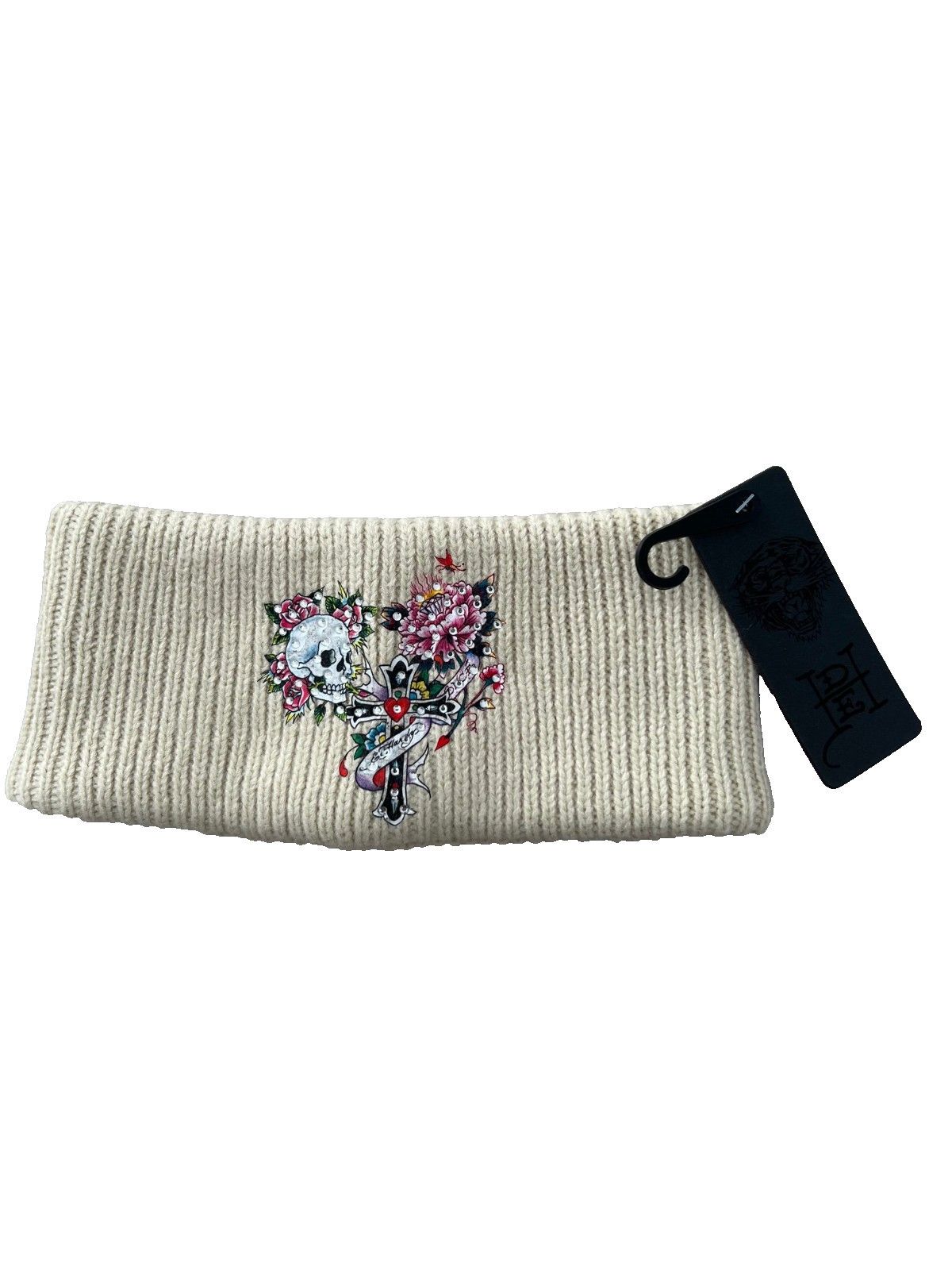 Ed Hardy Head Hair Bandana Crystalized Skull Rose Off White