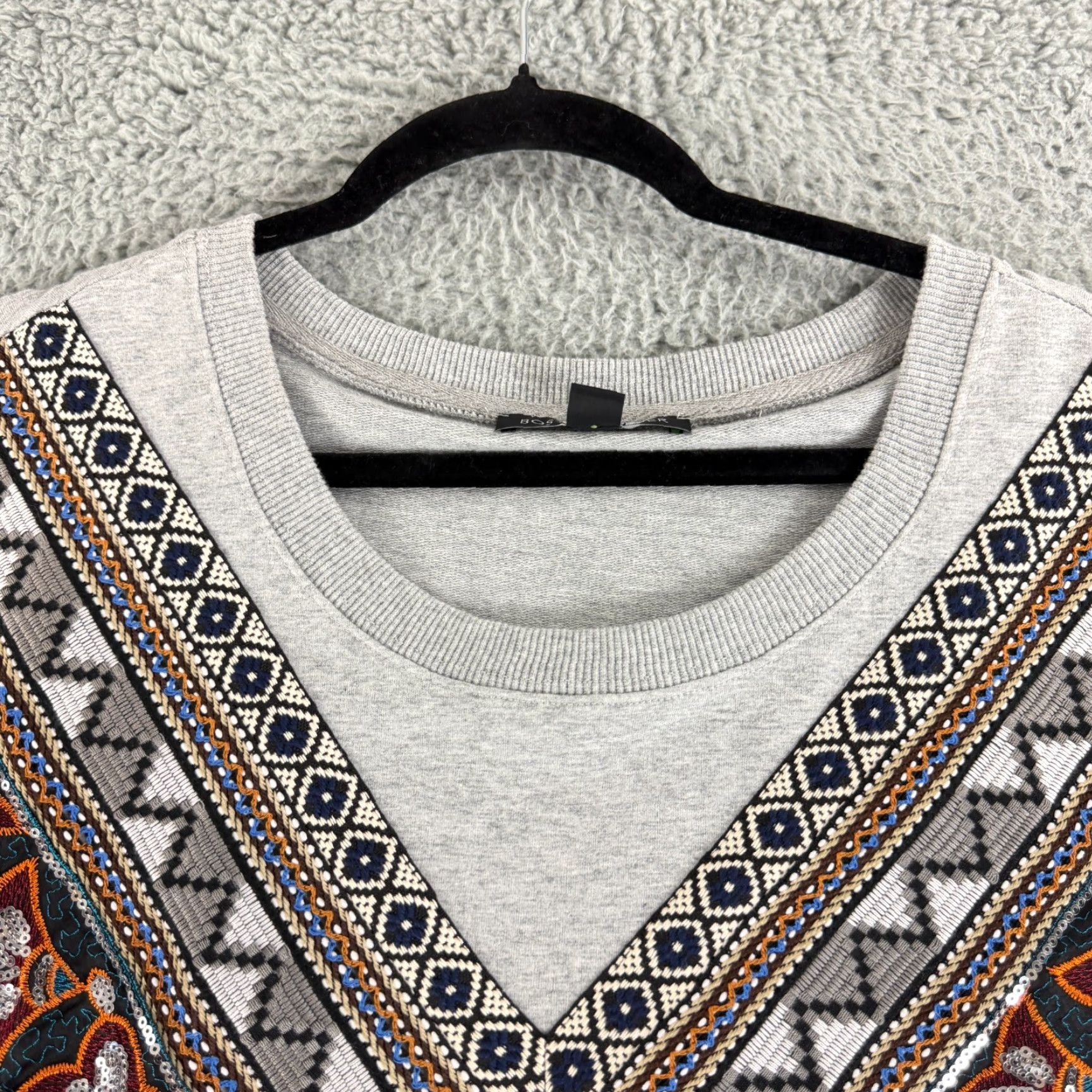 Boston Proper Boston Proper Mini Dress Womens M Gray Beaded Embroidered Long Sleeve Boho Dress Size M / US 6-8 / IT 42-44 - 3 Thumbnail