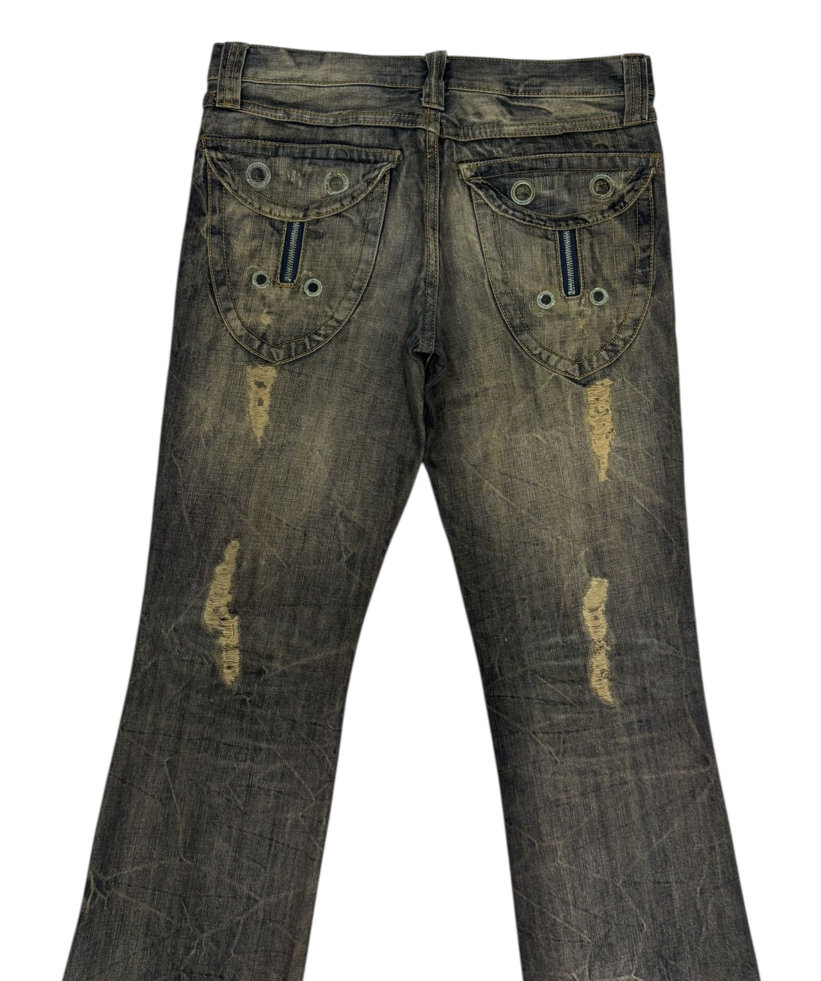 14th Addiction × KMRii × semanticdesign SEMANTIC DESIGN RUSTY MUD WASH FLARE JEAN DISTRESSED DENIM Size US 33 - 7 Thumbnail