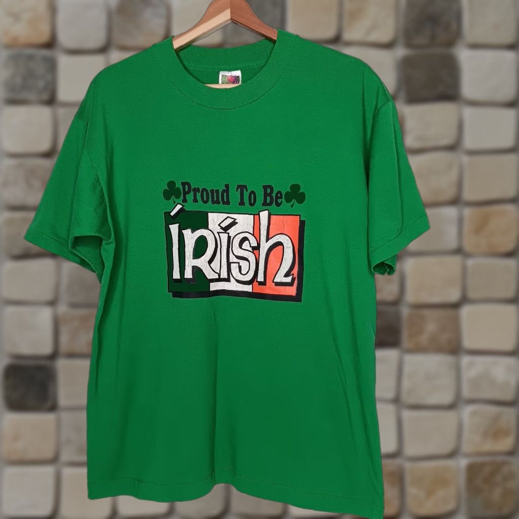 Fruit Of The Loom VINTAGE St Patricks Day Proud To Be Irish Shirt Men L Green Irish Vintage Single Stitch T-Shirt Size US L / EU 52-54 / 3 - 1 Thumbnail