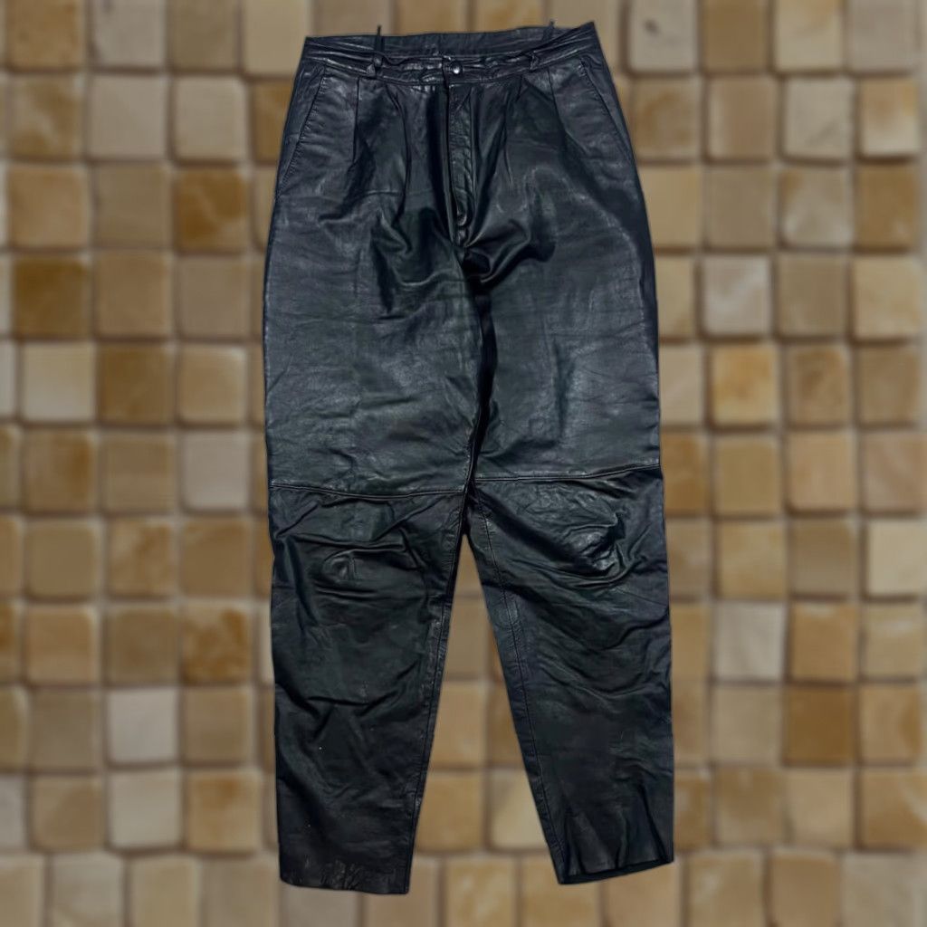 Toffs VINTAGE TOFF LONDON Made In Brazil Genuine Real Black Leather Motorcycle Trousers 30W Women's Trousers Motorcycle Black Leather 90s Style Mens Womens Size 30" / US 8 / IT 44 - 1 Thumbnail
