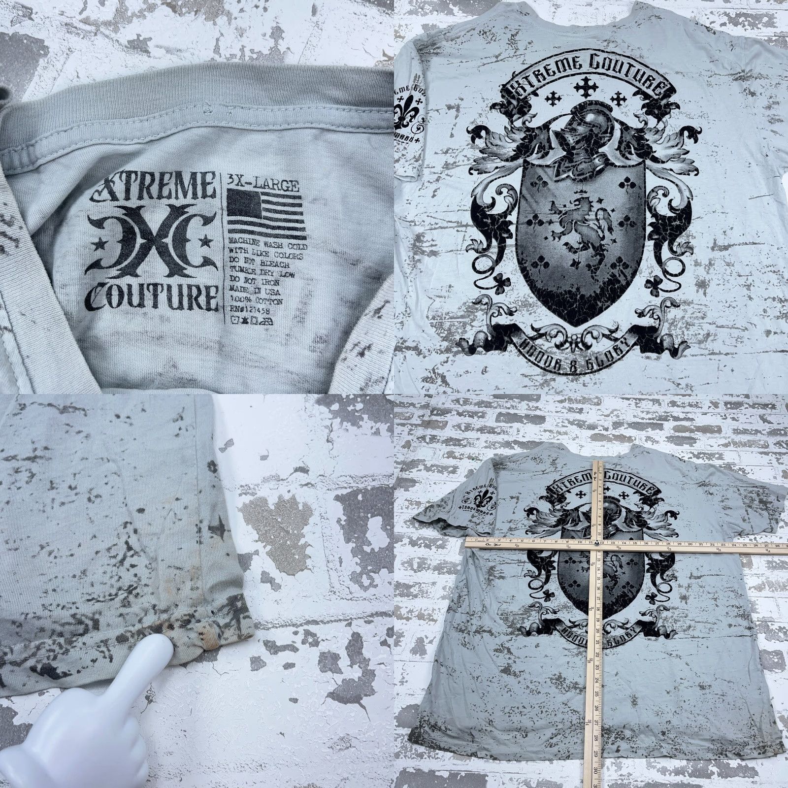 Vintage Xtreme Couture By Affliction T-Shirt Men 3XL Gray Graphic Print Gothic Grunge Skull USA 90s style Shirt Mens Size US XXL / EU 58 / 5 - 8 Thumbnail
