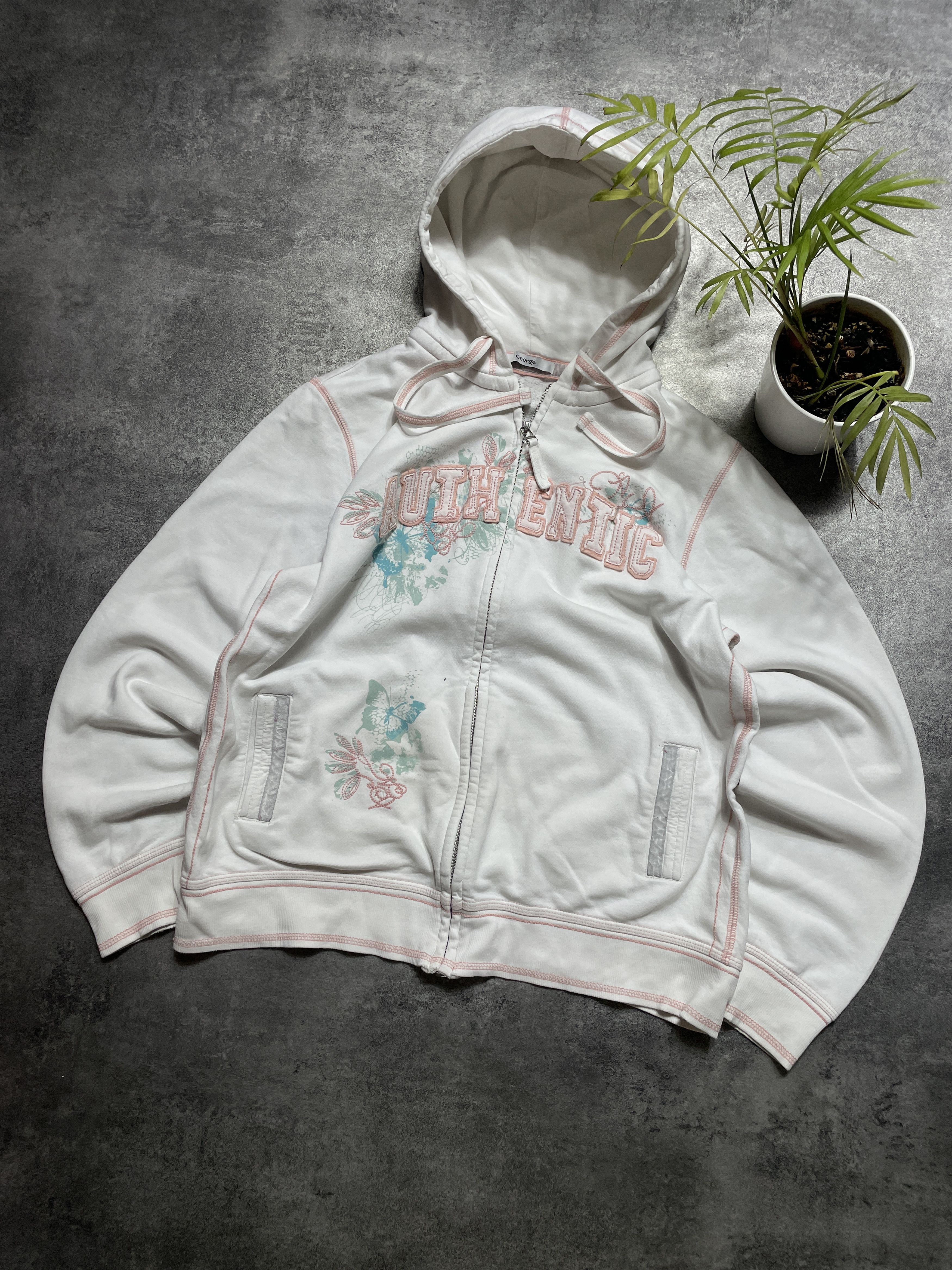 Vintage RARE! Vintage Y2K Hoodie Zip Spellout Boxy Fit Size XS / US 0-2 / IT 36-38 - 1 Thumbnail