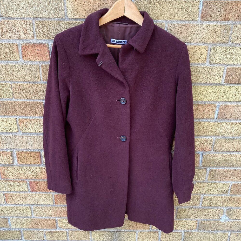 Jil Sander × Vintage Vintage 90s Jil Sander Bordeaux Coat Cashemere Wool Blend J Size S / US 4 / IT 40 - 1 Thumbnail