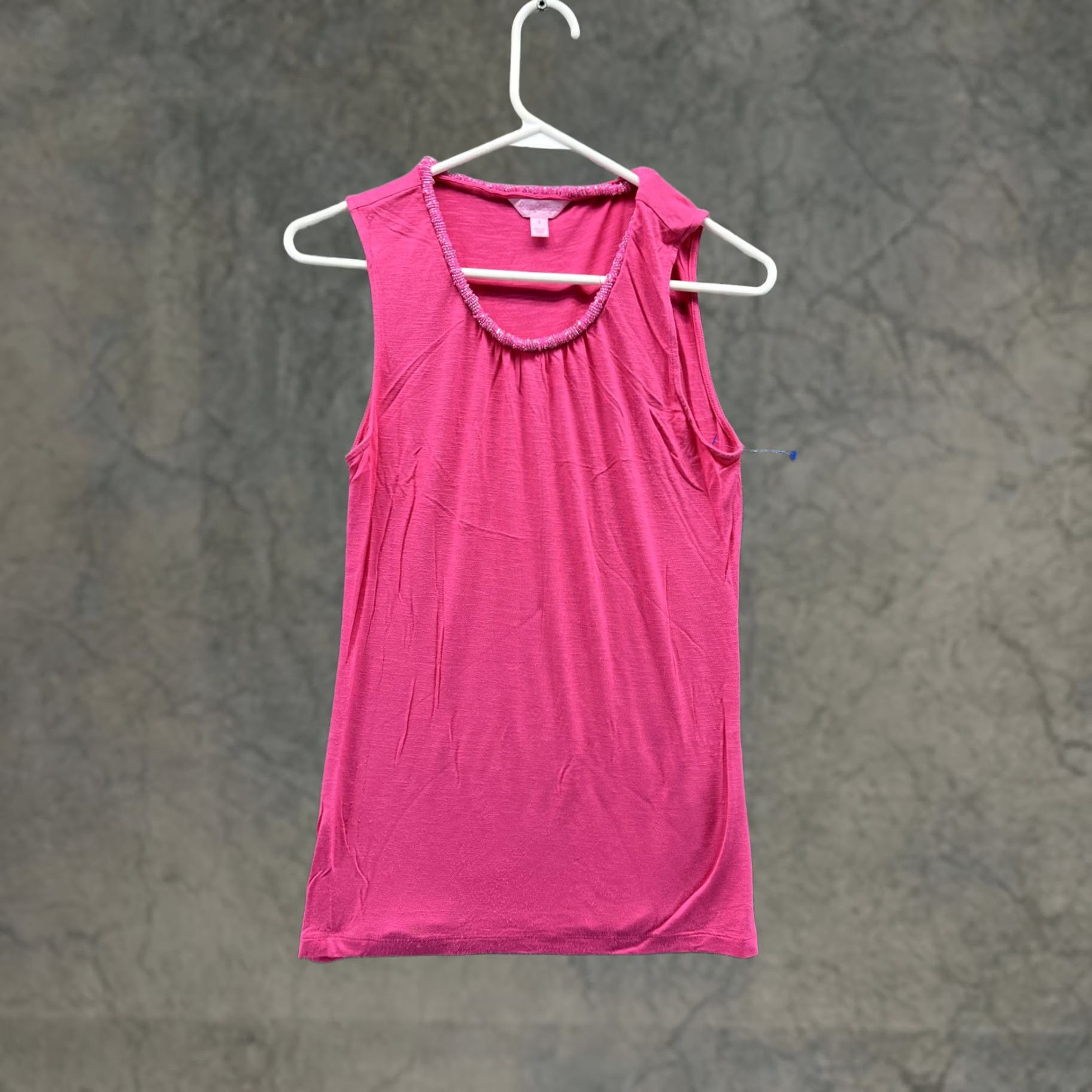 Lilly Pulitzer Lilly Pulitzer Tank Top Womens Small Pink Beaded Scoop Neck Sleeveless Jersey Size S / US 4 / IT 40 - 1 Thumbnail