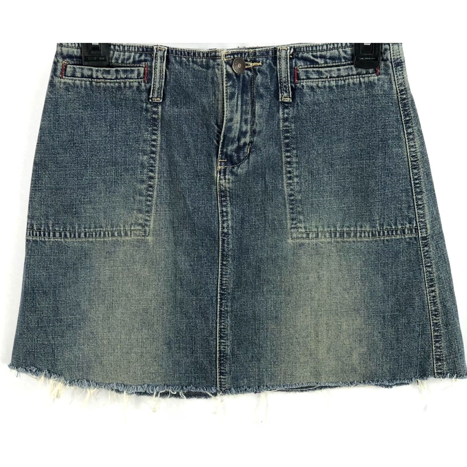 Vintage Vintage Denim Mini Skirt 1 Blue Jean Distressed Frayed Hem Pockets Grunge 90's Size 25" / US 0 / IT 36 - 4 Thumbnail