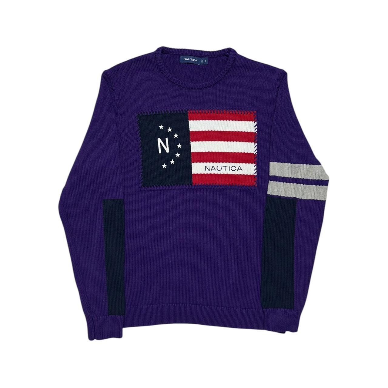 Nautica × Vintage Nautica Knitted Sweater Flag Intarsia Purple Size US M / EU 48-50 / 2 - 1 Thumbnail