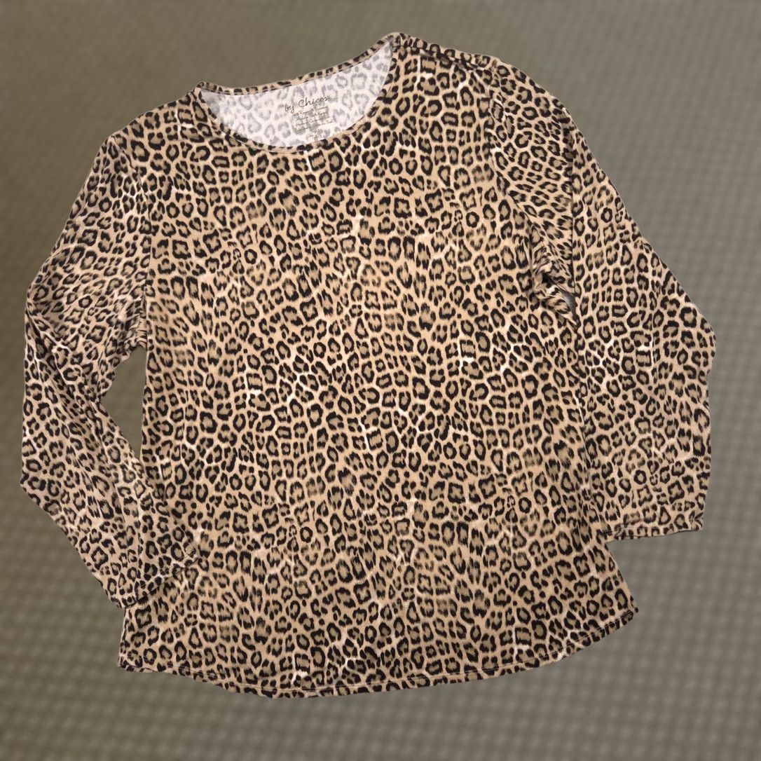 Vintage Chico's Shirt Womens 3 Brown Leopard Print Crew Neck Long Sleeve Stretch Top Shirt Womens Regular Adult Brown Leopard Print Long Sleeve Top Size XS / US 0-2 / IT 36-38 - 1 Thumbnail