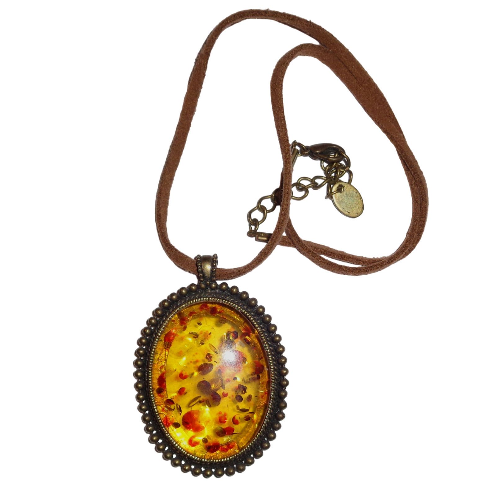 Other Chunky Faux Amber Glass Pendant Necklace 19" Statement Size ONE SIZE - 2 Thumbnail