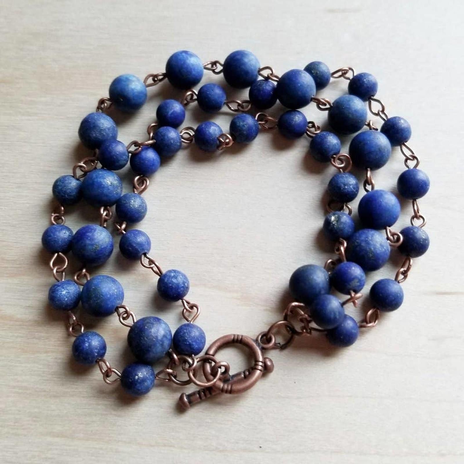 Other Blue Frosted Lapis Triple Strand Beaded Bracelet Size ONE SIZE - 1 Preview