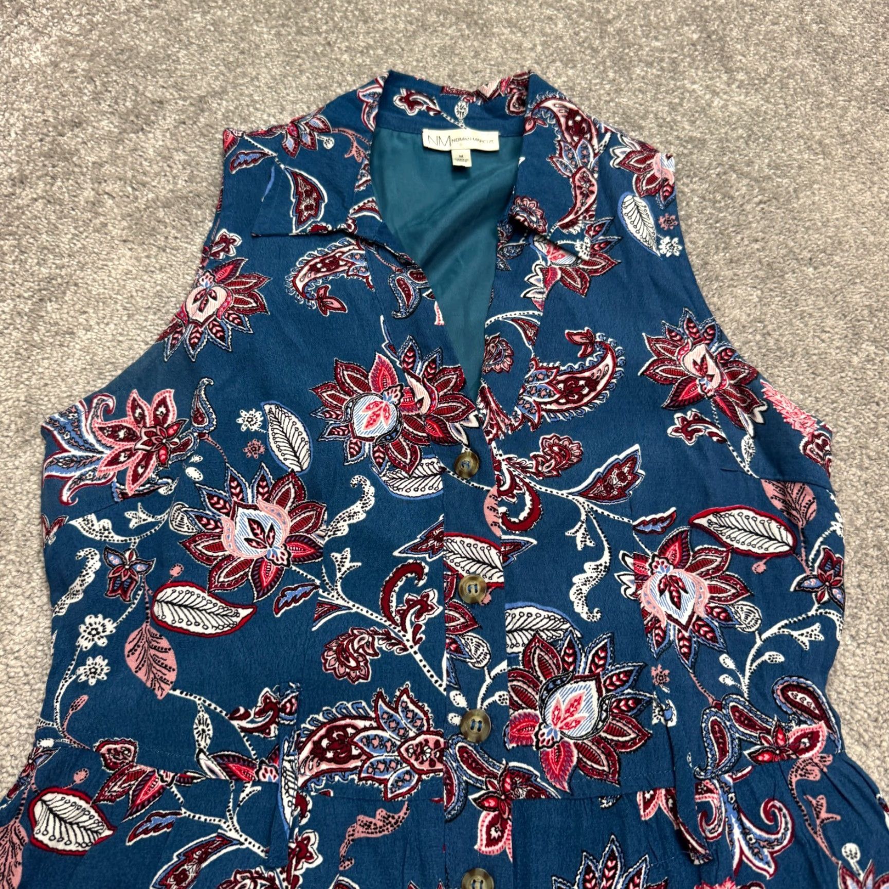 Neiman Marcus Neiman Marcus Paisley Floral A-Line Midi Dress Women Medium Button Down Collared Size M / US 6-8 / IT 42-44 - 3 Thumbnail