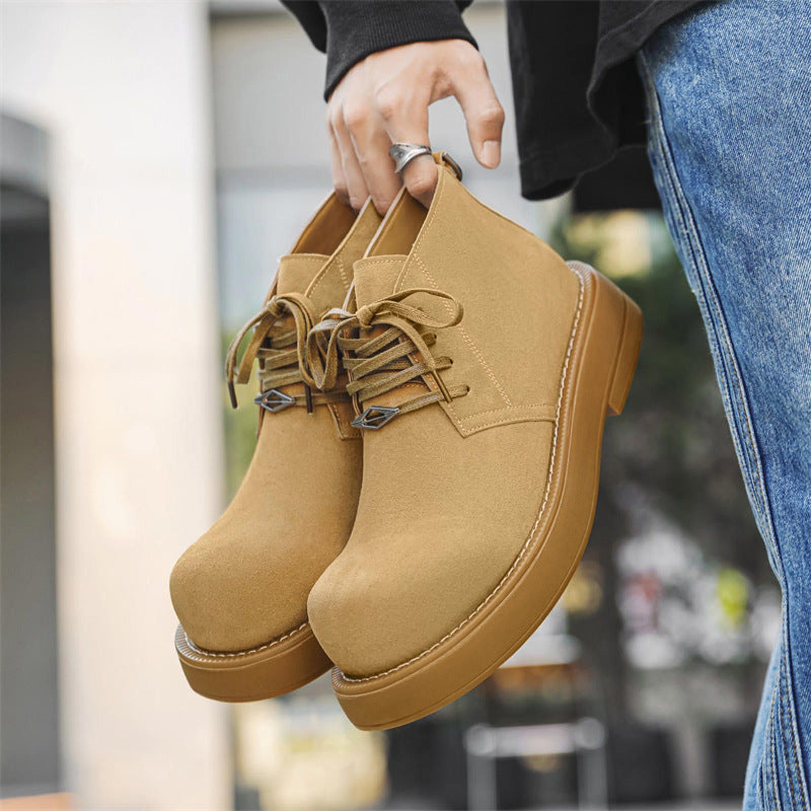 Leather Tan Suede Lace-Up Ankle Boots, Casual Desert Boots Size US 10 / EU 43 - 4 Thumbnail