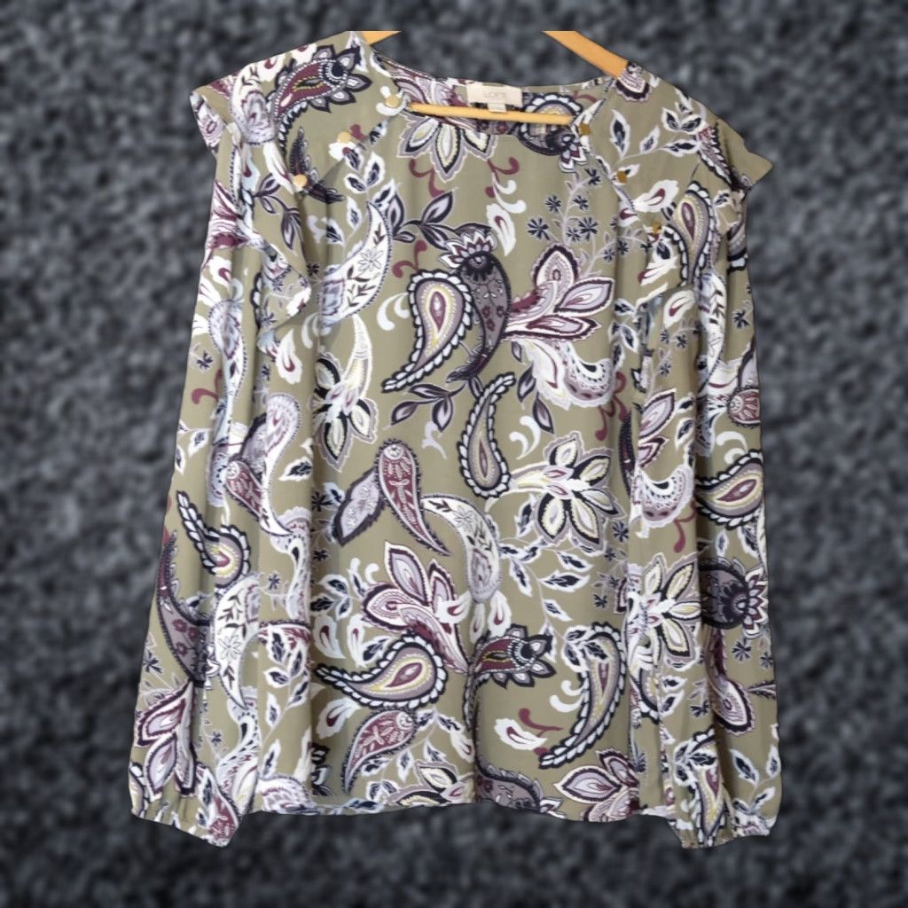 Loft EUC Loft Multicolor Floral Paisley Blouse Ruffle Sheer Womens XL Shirt Size XL / US 12-14 / IT 48-50 - 1 Thumbnail