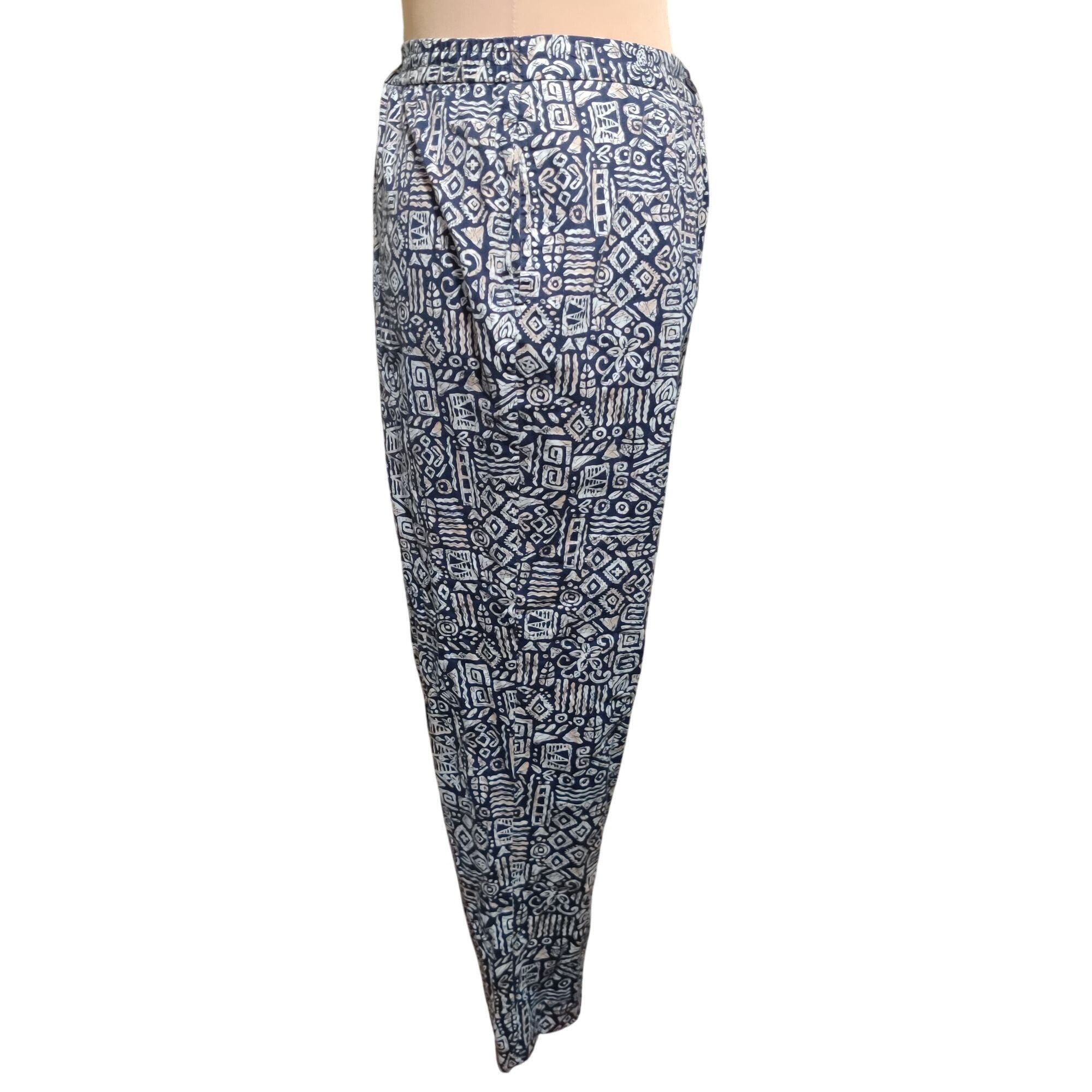 Other Appleseeds 14 Navy Tan Tribal Print Cotton Pants Tiki Oasis Size 36" / US 14 / IT 50 - 3 Thumbnail