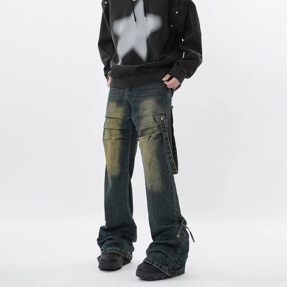 image of Distressed Denim x Jean Gradient Stacked Baggy Jeans in Blue, Men's (Size 32)