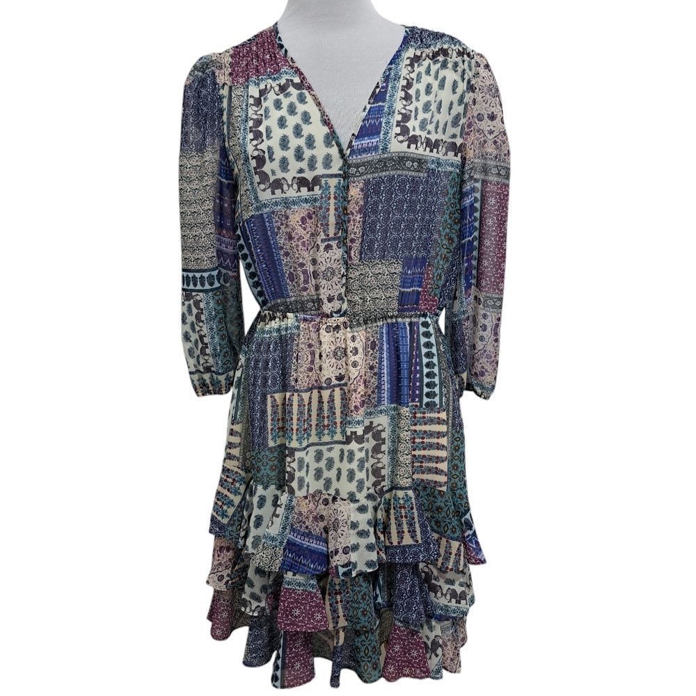 Other Hiche Colorful Patchwork Animal Print Boho Casual Tiered Dre Size M / US 6-8 / IT 42-44 - 1 Thumbnail