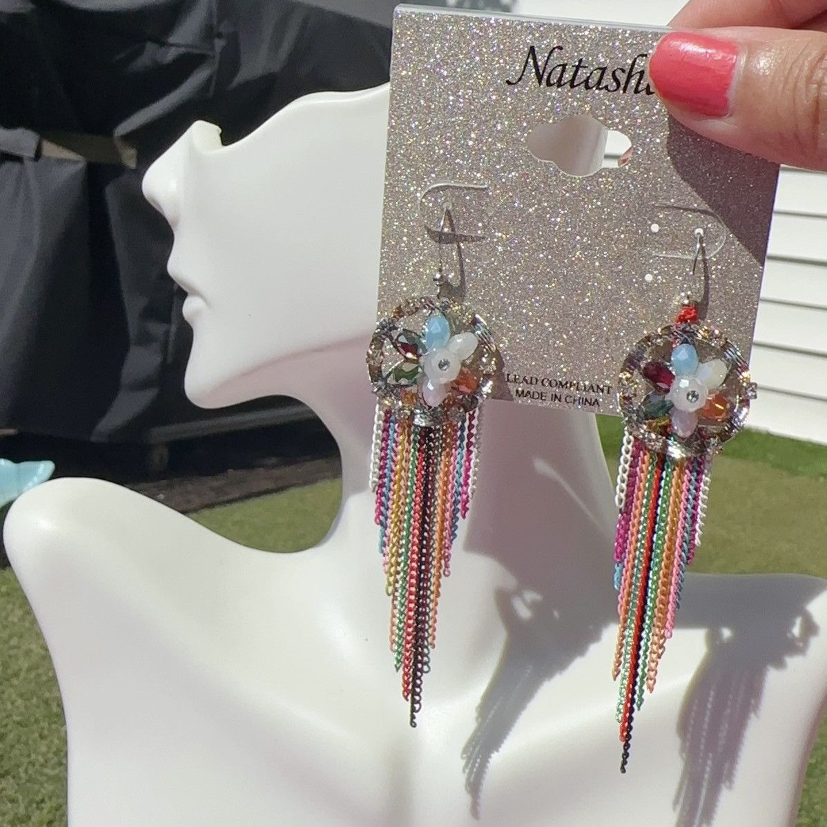 Designer Natasha silver tone circle beads flower colorful tassel Size ONE SIZE - 1 Thumbnail