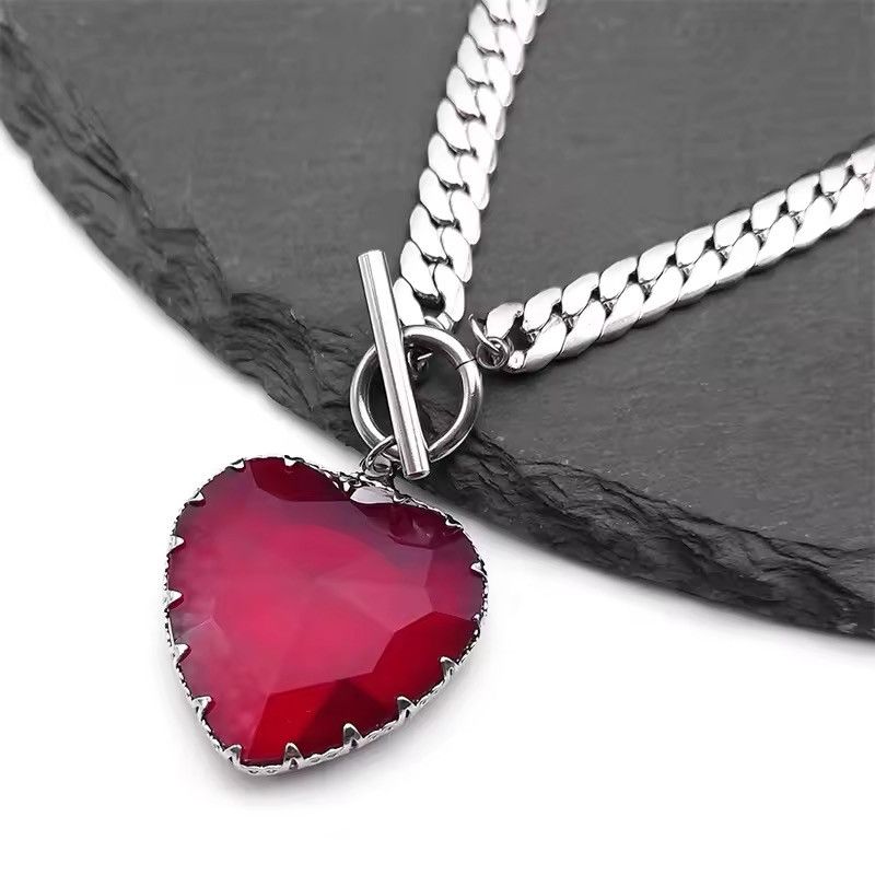 Jewelry Goth Punk Red Heart Necklace Size ONE SIZE - 3 Thumbnail