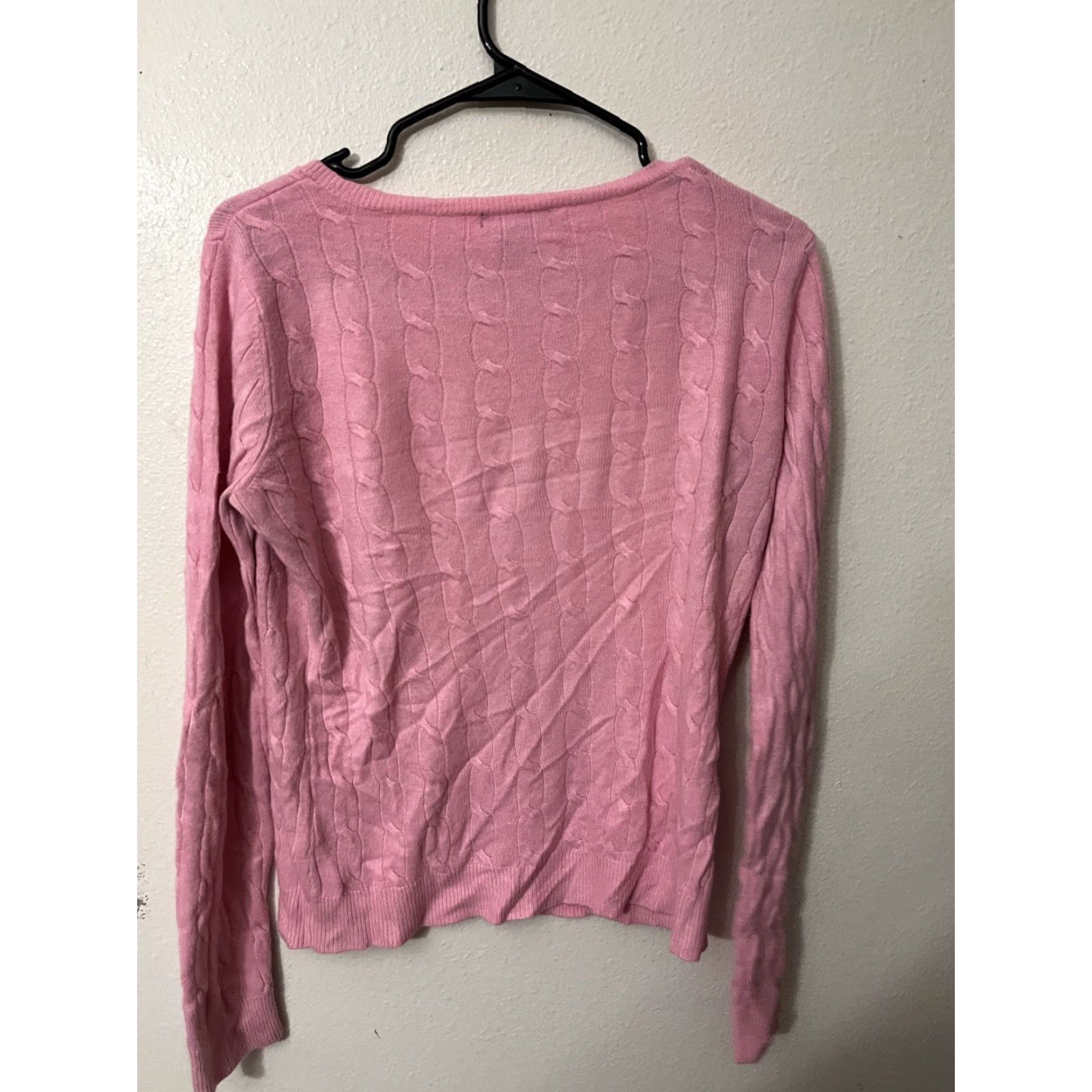 Vintage New York & Company Sweater Women's M Pink Hooded V-Neck Long Sleeve Acrylic Knit Pullover Fall Winter Size M / US 6-8 / IT 42-44 - 3 Thumbnail