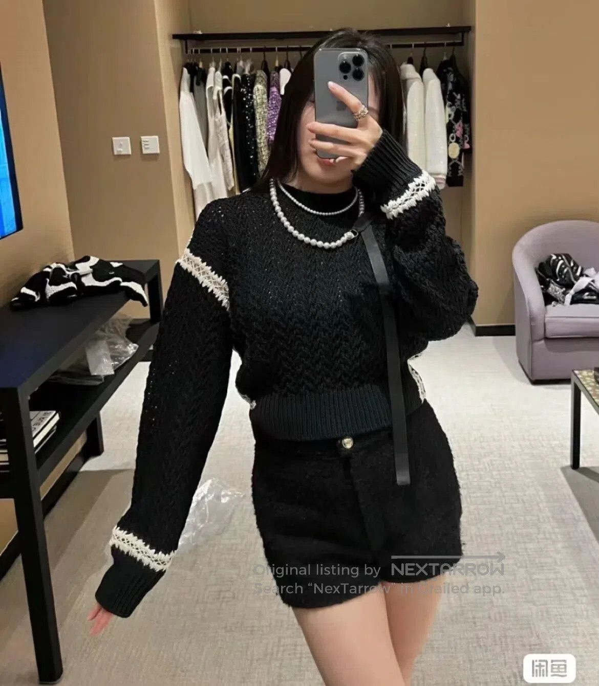 Chanel Chanel Hollowed-out hook-patterned,long-sleeved knit sweat Size L / US 10 / IT 46 - 1 Thumbnail