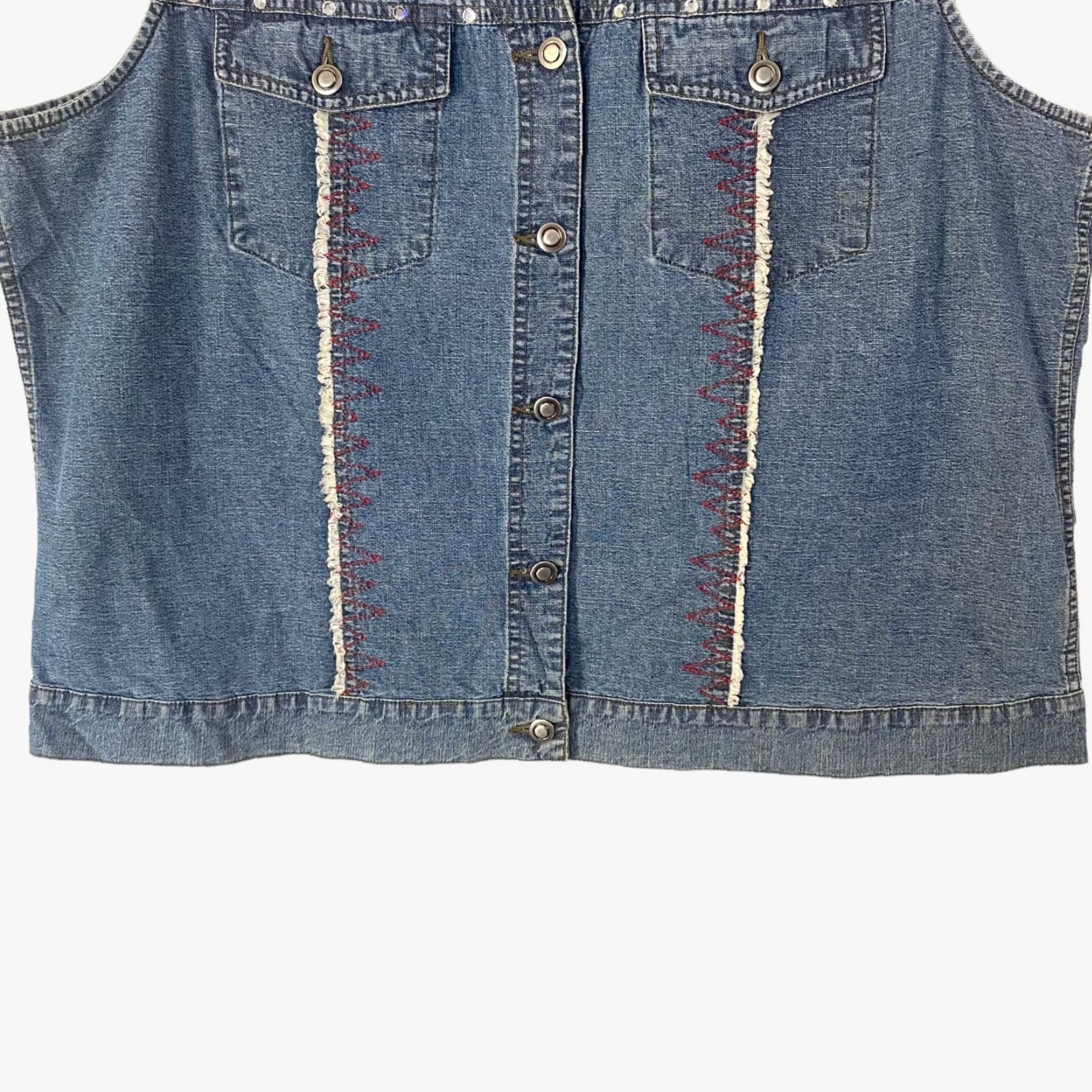 Vintage VINTAGE Carole Little Denim Vest Button-Up Stonebridge Rhinestones Womens Plus 20 Blue Vest Ladies 20s Size 3XL / US 20-22 - 6 Thumbnail