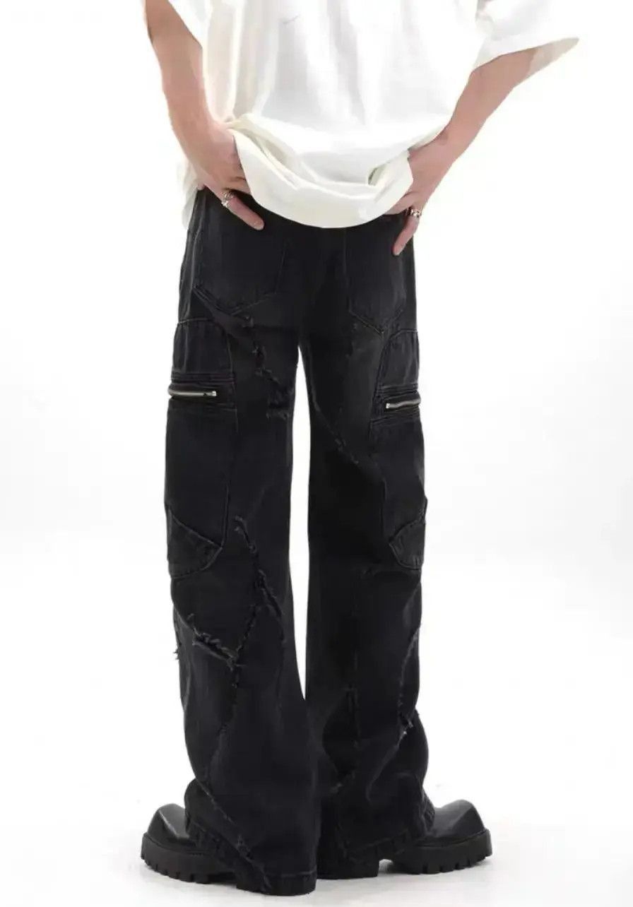 Japanese Brand Retro raw edge washed distressed wide leg jeans Size US 32 / EU 48 - 2 Thumbnail