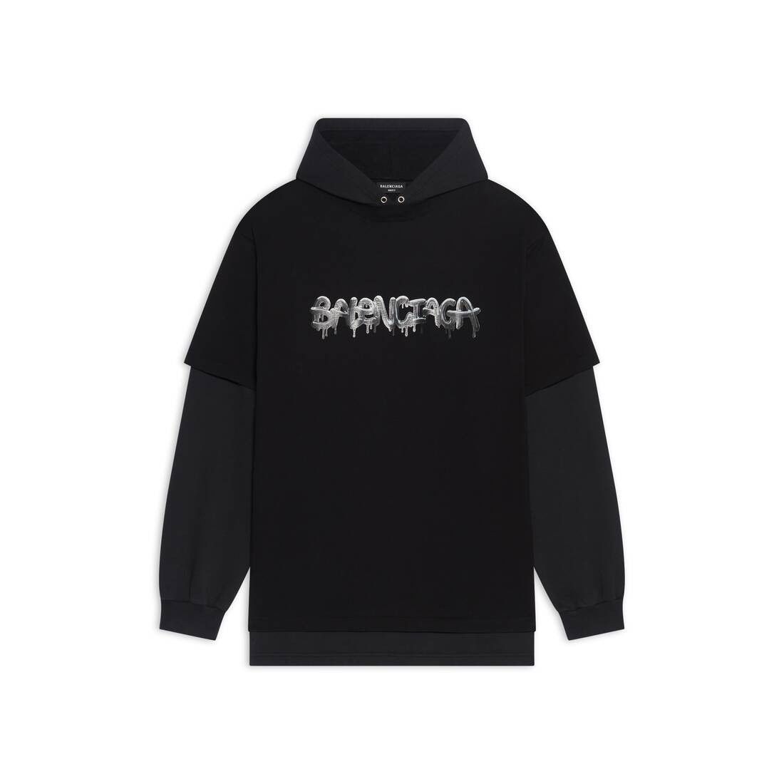 image of Balenciaga O1Mt1Gz0424 Slime Double Long Sleeve Hooded T-Shirt In Black, Women's (Size XS)