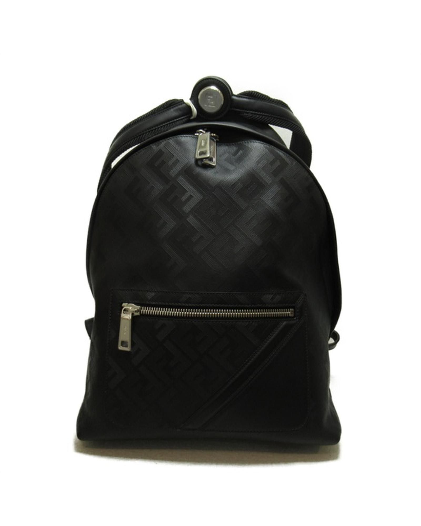 image of Fendi Black Leather Diagonal Backpack Bag In Excellent Condition, Women's