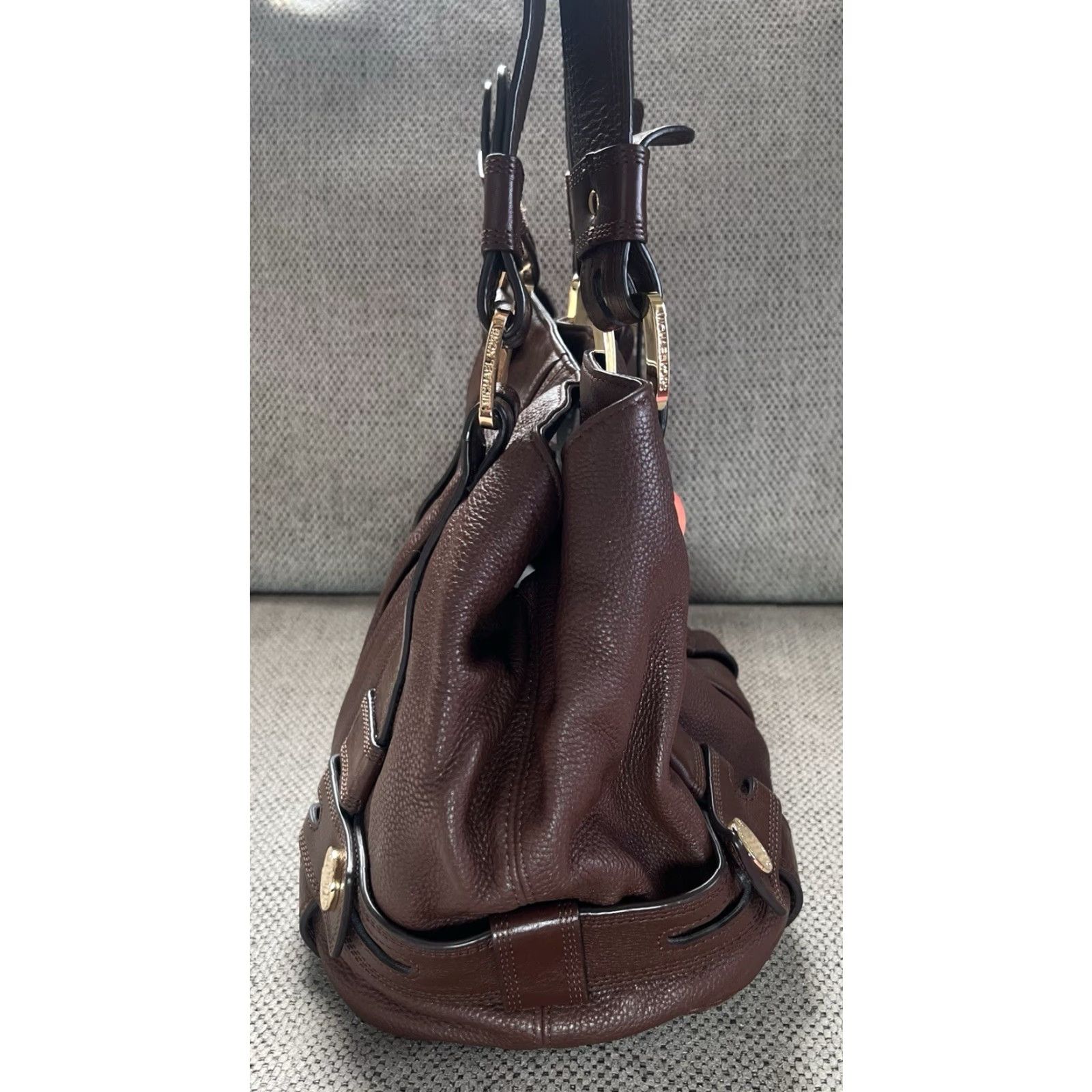 Michael Kors VINTAGE Michael Kors Harness Grab Bag Dark Brown Mocha Pebble Leather Size ONE SIZE - 4 Thumbnail