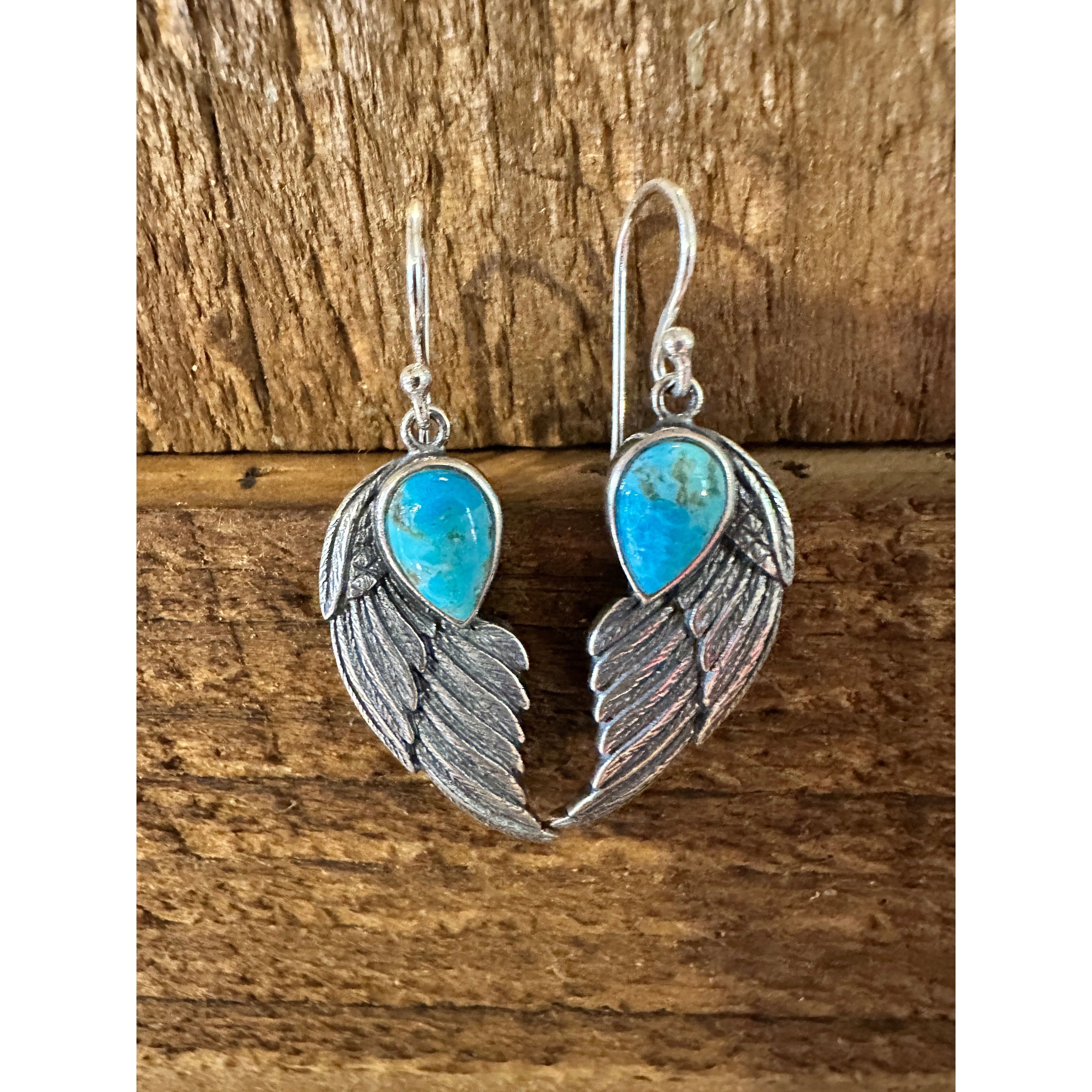 Other Navajo Eagle Wing Turquoise Earrings in Sterling Silver - Ha Size ONE SIZE - 1 Thumbnail