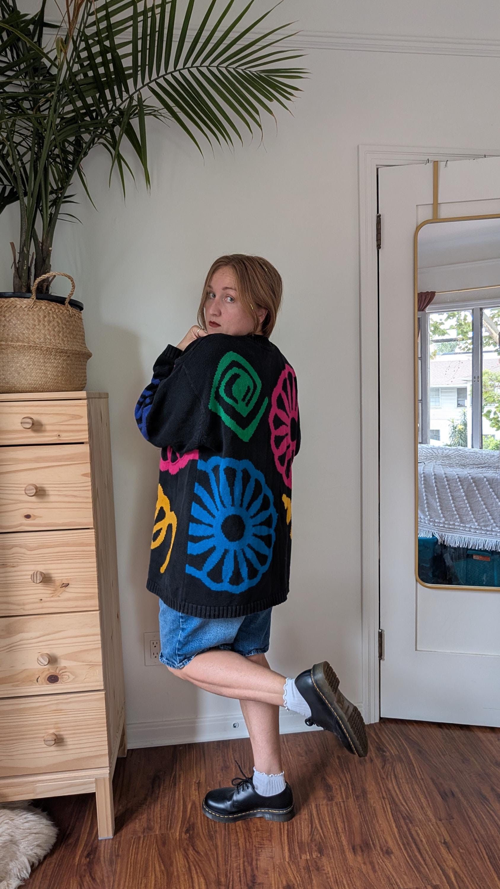 Vintage 80s/90s Black Funky Flower Knit Sweater